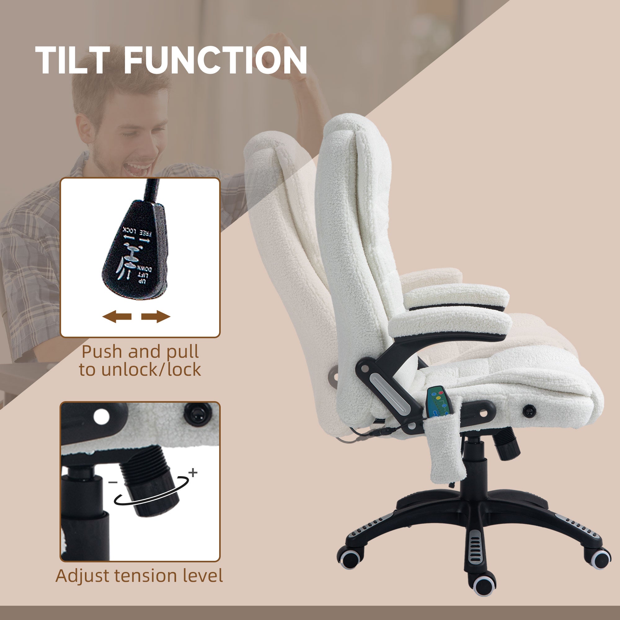 Boucle Six-Point Massage Office Chair - White