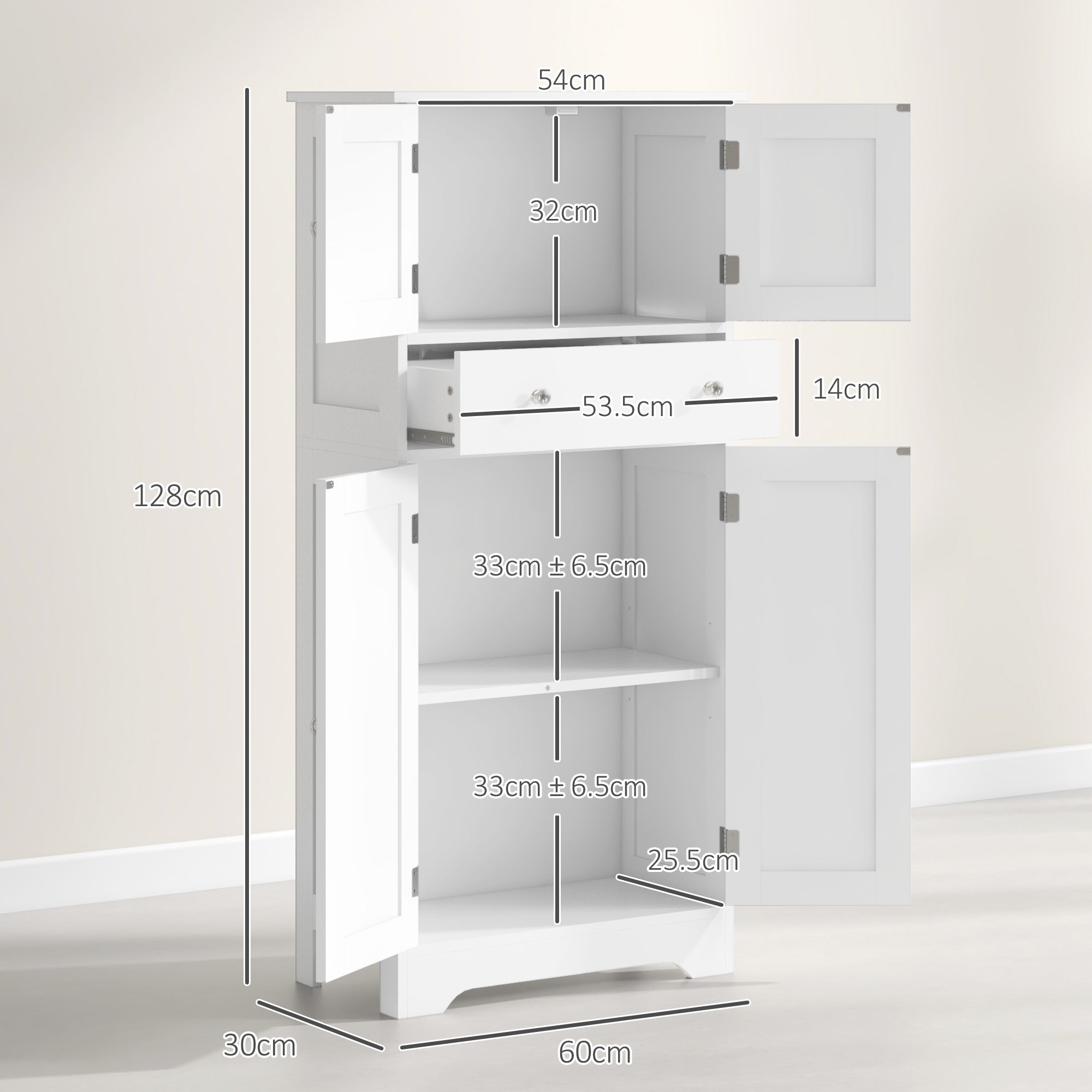 Multi-Storage Freestanding Kitchen Cabinet - White