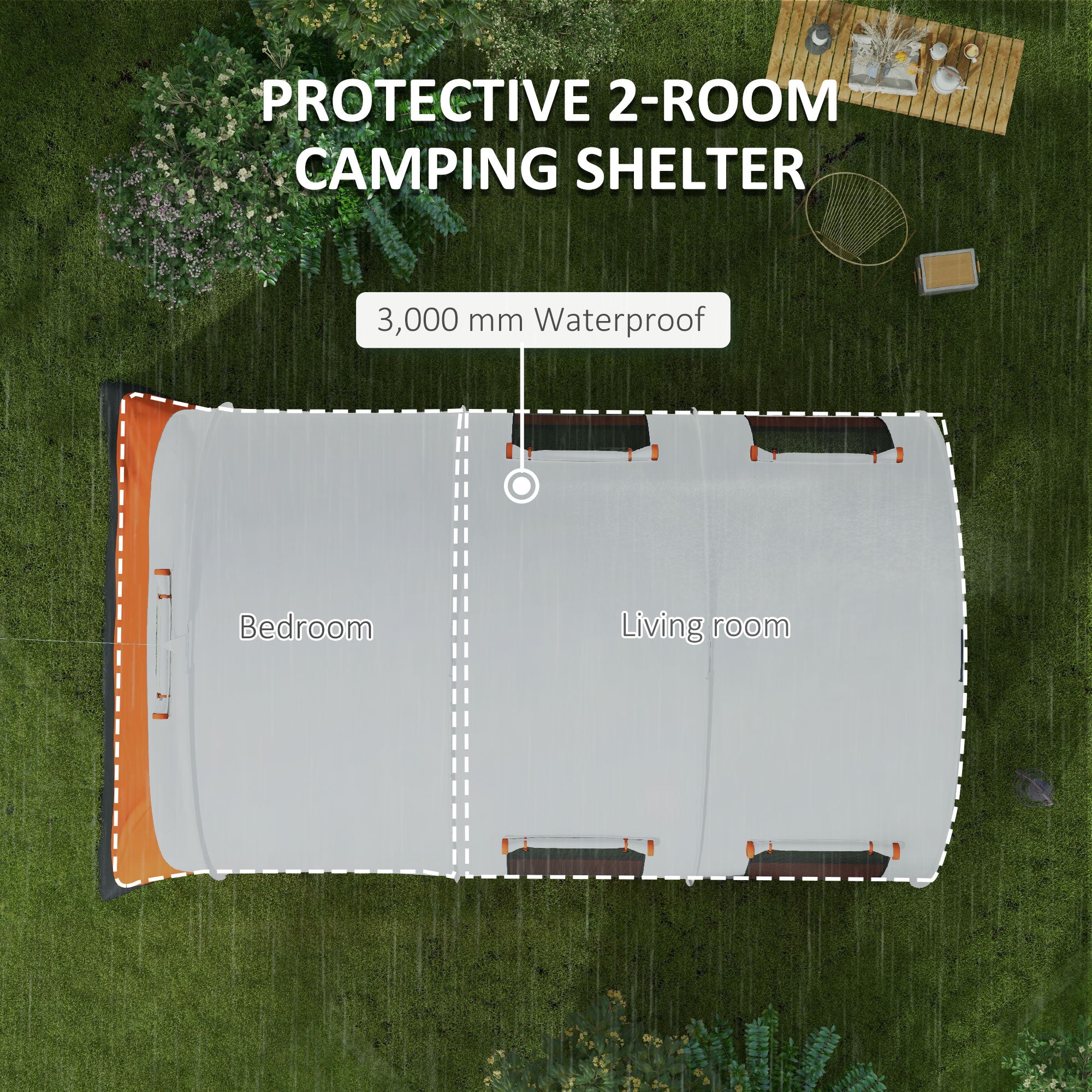 Spacious 3000mm Waterproof Family Camping Tent for 6 - Cream and Orange