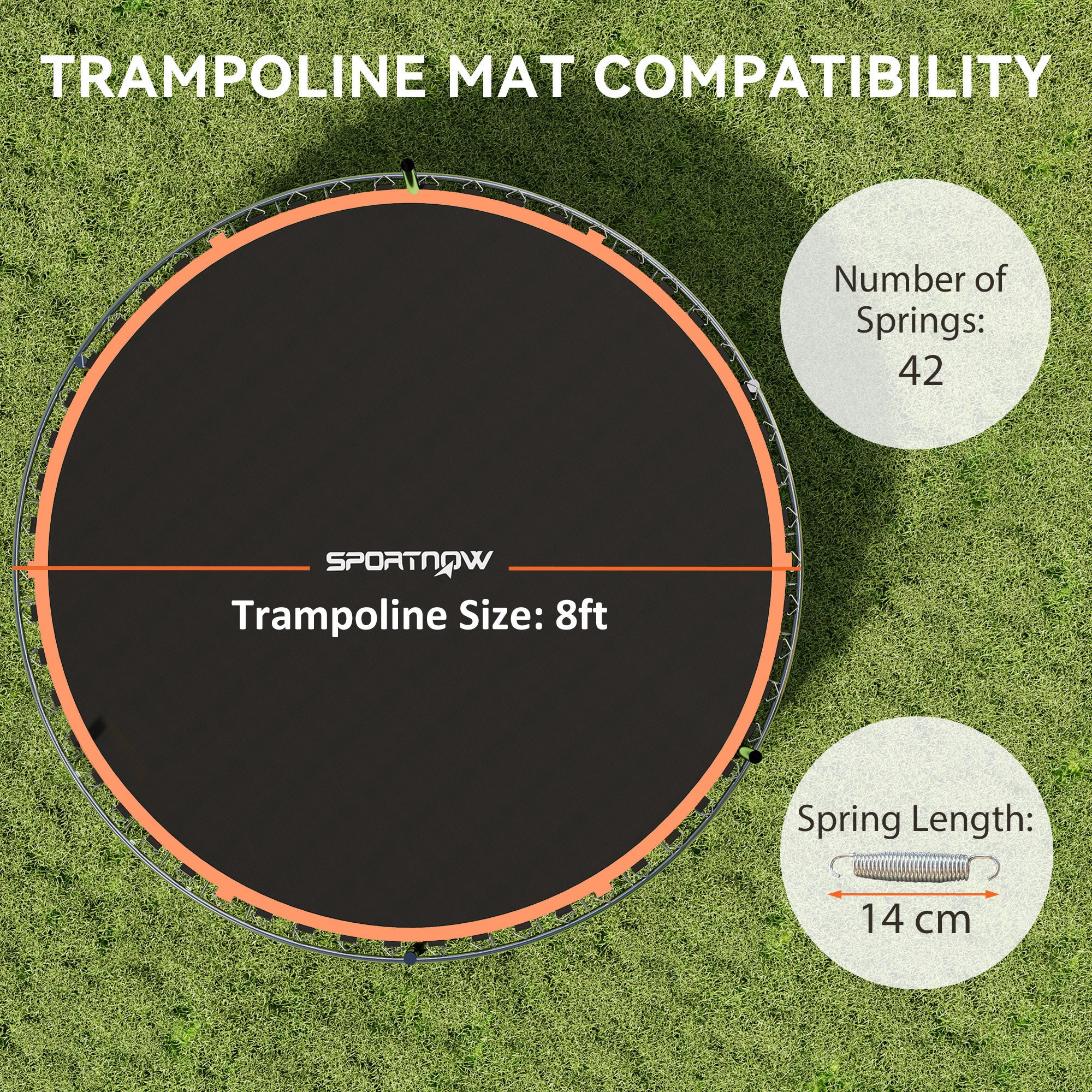 Trampoline Replacement Mat with Spring Pull Tool, 42 V-Hooks, for 8ft Trampoline using 14cm Springs, Orange