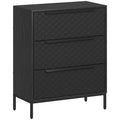 Chest of Drawers, Dresser with 3 Fabric Drawers and Aluminium Handles - Black