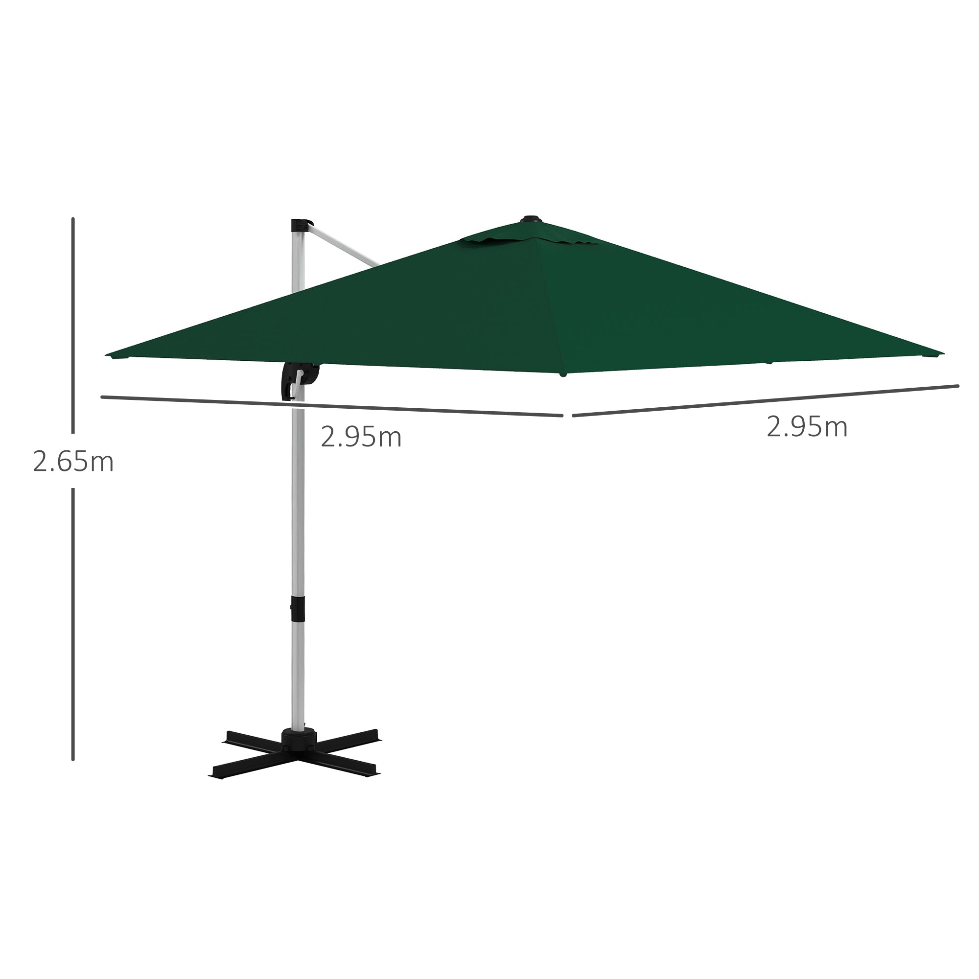 Square Cantilever Garden Parasol, with Five-Position Canopy - Green