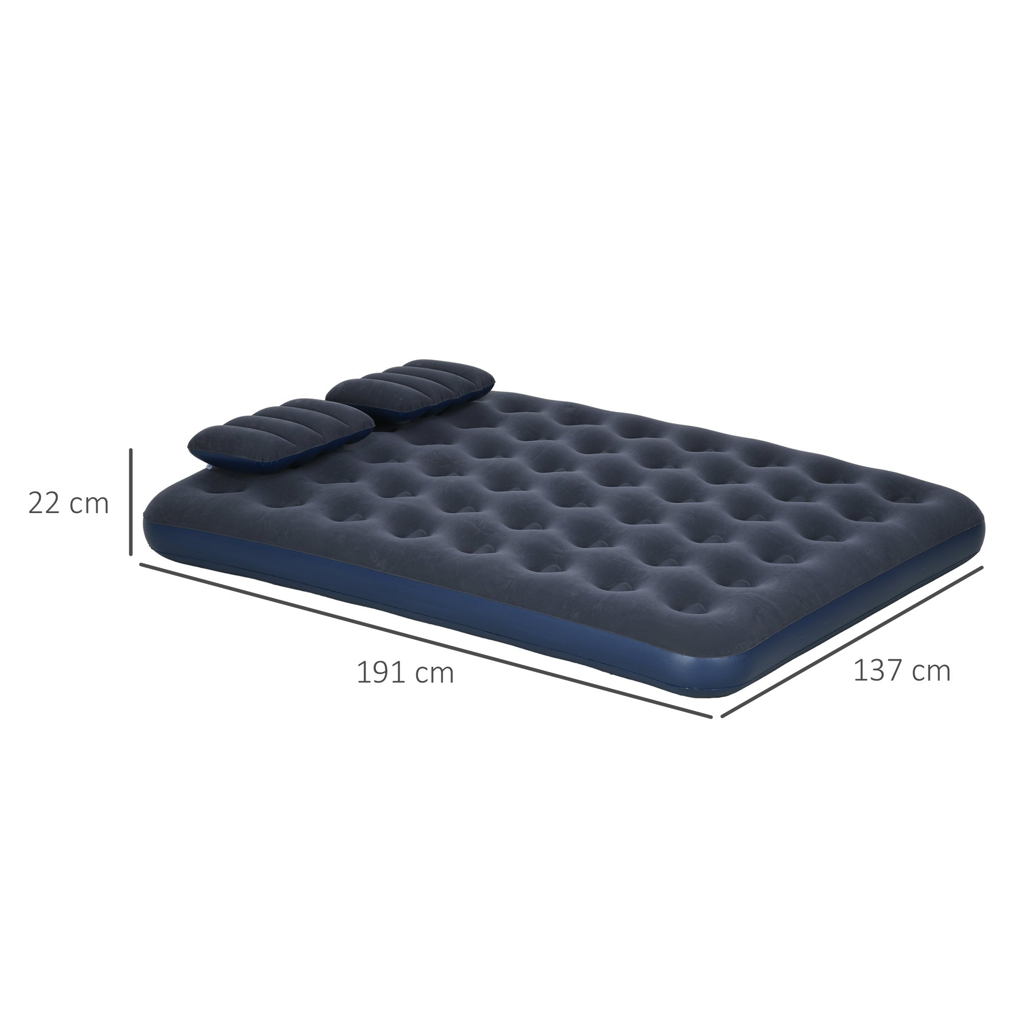 Inflatable Double Air Bed, with Hand Pump - Blue