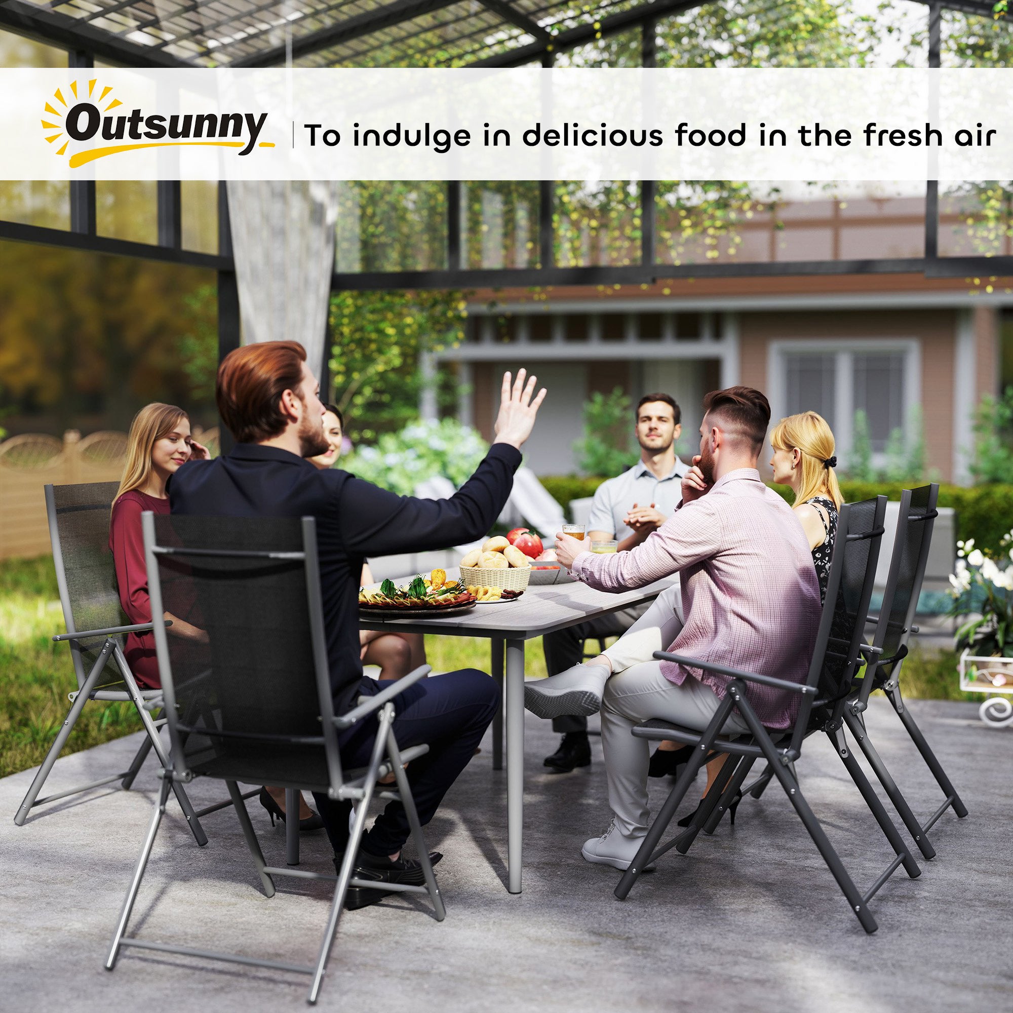 6 Seater Outdoor Garden Dining Table with Rust Resistant Metal Frame - Light Grey