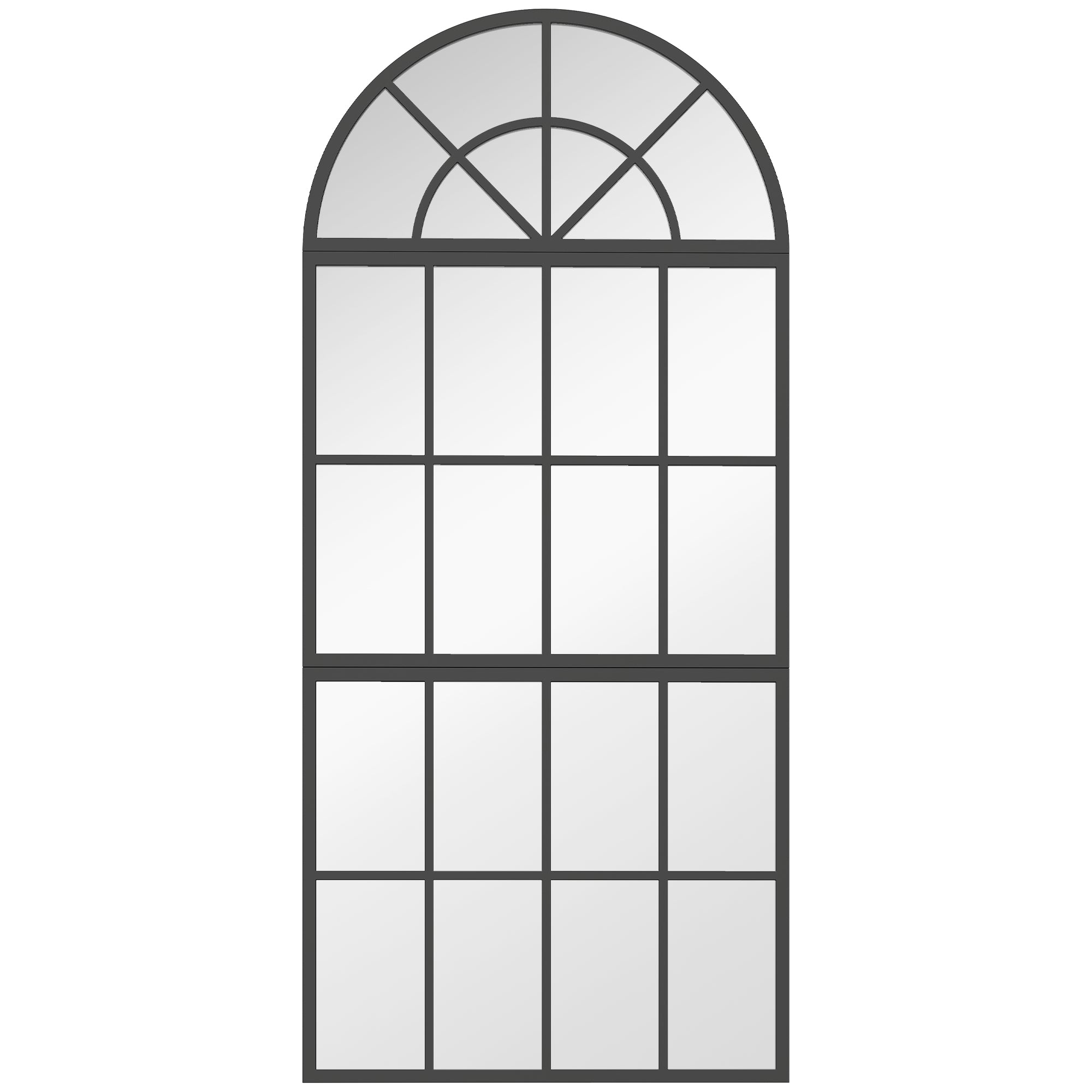 Large Arched Wall Mirror with Metal Grid, 3-Piece Split Window Mirrors, 120 x 54 cm, Black