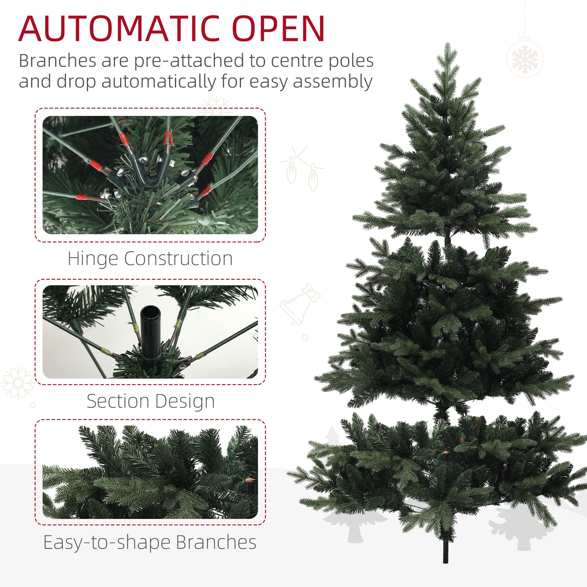 6ft Artificial Spurce Christmas Tree with 1696 Branch Tips and Foldable Steel Base, Realistic Hinged Xmas Tree, Holiday D©cor for Home Office, Green