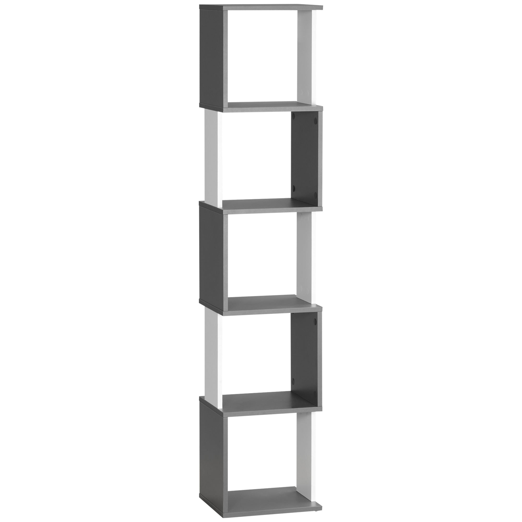 Modern 5-Tier Bookshelf, Freestanding Bookcase Storage Shelving for Living Room Home Office Study, White and Dark Grey