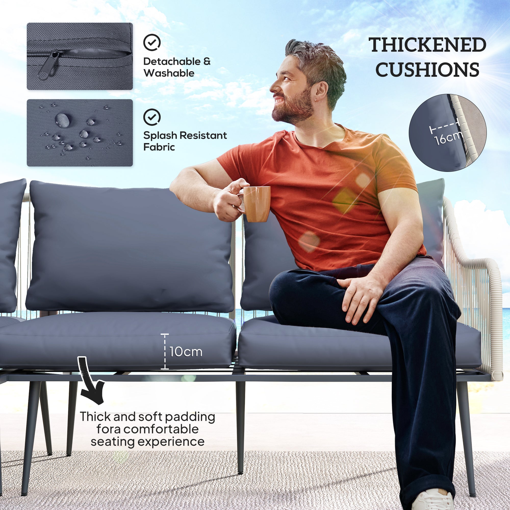 Six-Piece Rattan Strong Garden Sofa Set - Grey