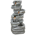 Outdoor Fountain, 6-Tier Cascading Waterfall Feature with LED Lights, Resin Freestanding Garden Fountain, Grey