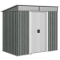 6.5 x 4FT Galvanised Metal Shed with Foundation Kit, Lockable Tool Garden Shed with Double Sliding Doors, Vents, Light Grey Wood Effect