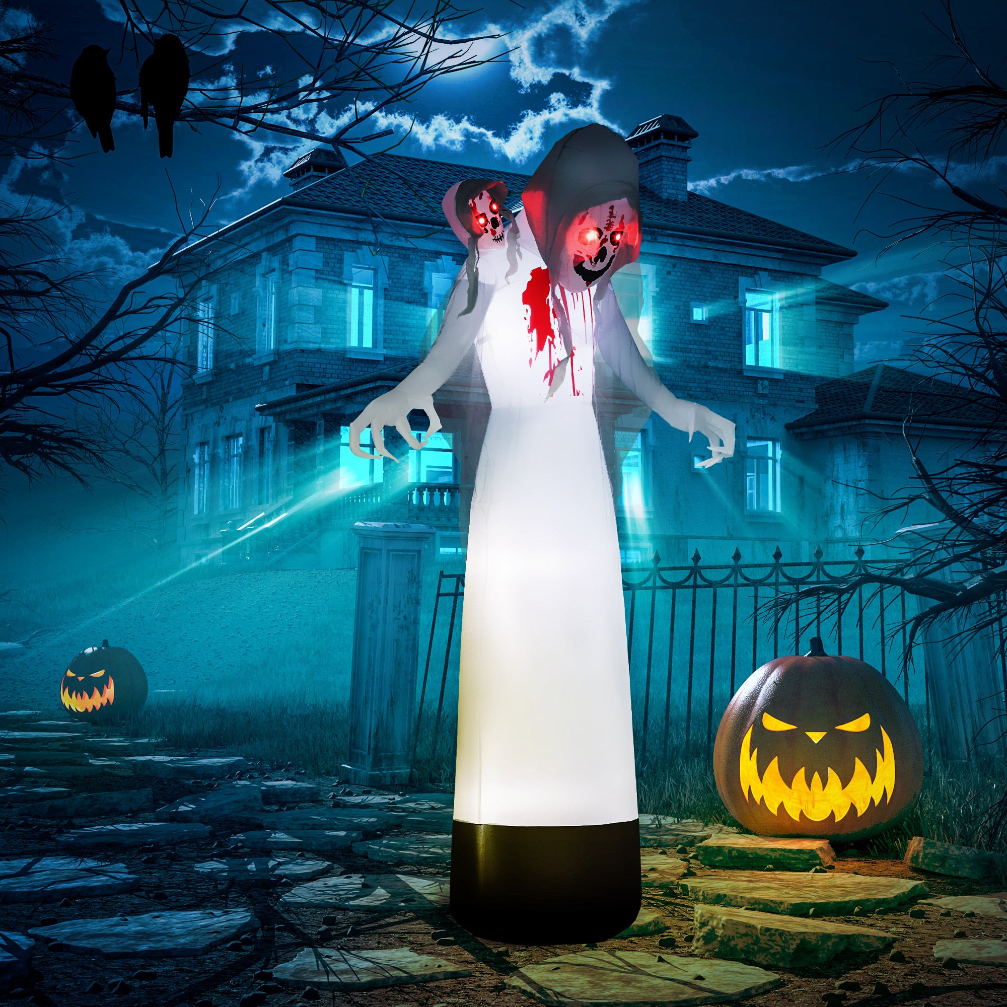 8.9ft Inflatable Three Headed Ghost Halloween Inflatable