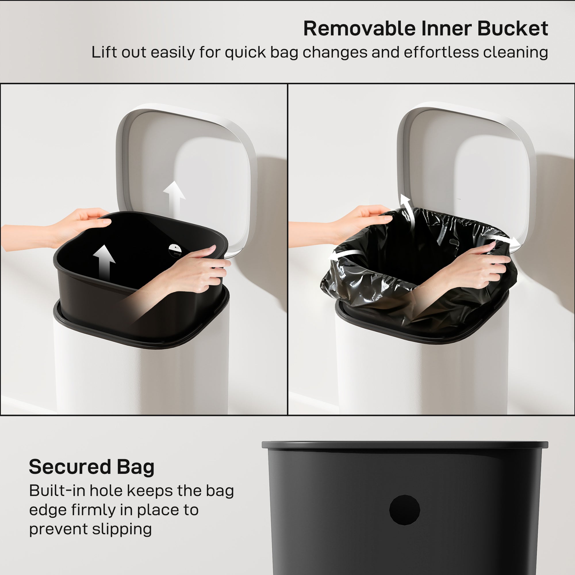 30L Kitchen Bin, Compact Pedal Bin with Soft-Close and Stay-Open Lid, Removable Bucket for Kitchen, Home, Office, Cream