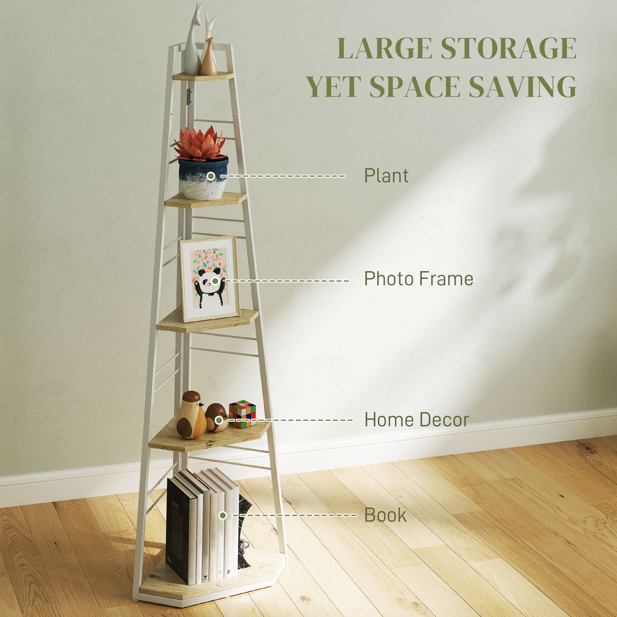 Five-Tier Corner Shelf - White/Wood-Effect