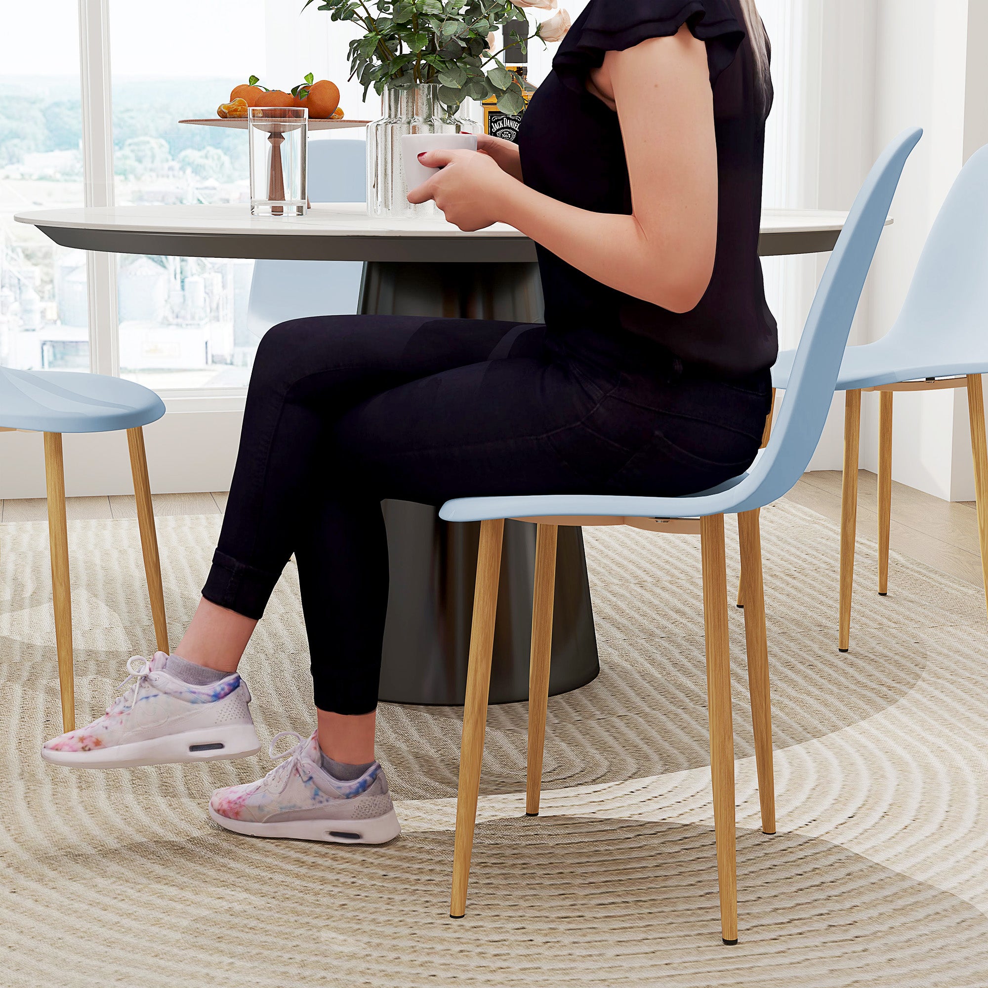 Modern Dining Chairs Set of 4, Kitchen Chairs with Backrest and Steel Legs for Dining Room, Living Room, Light Blue