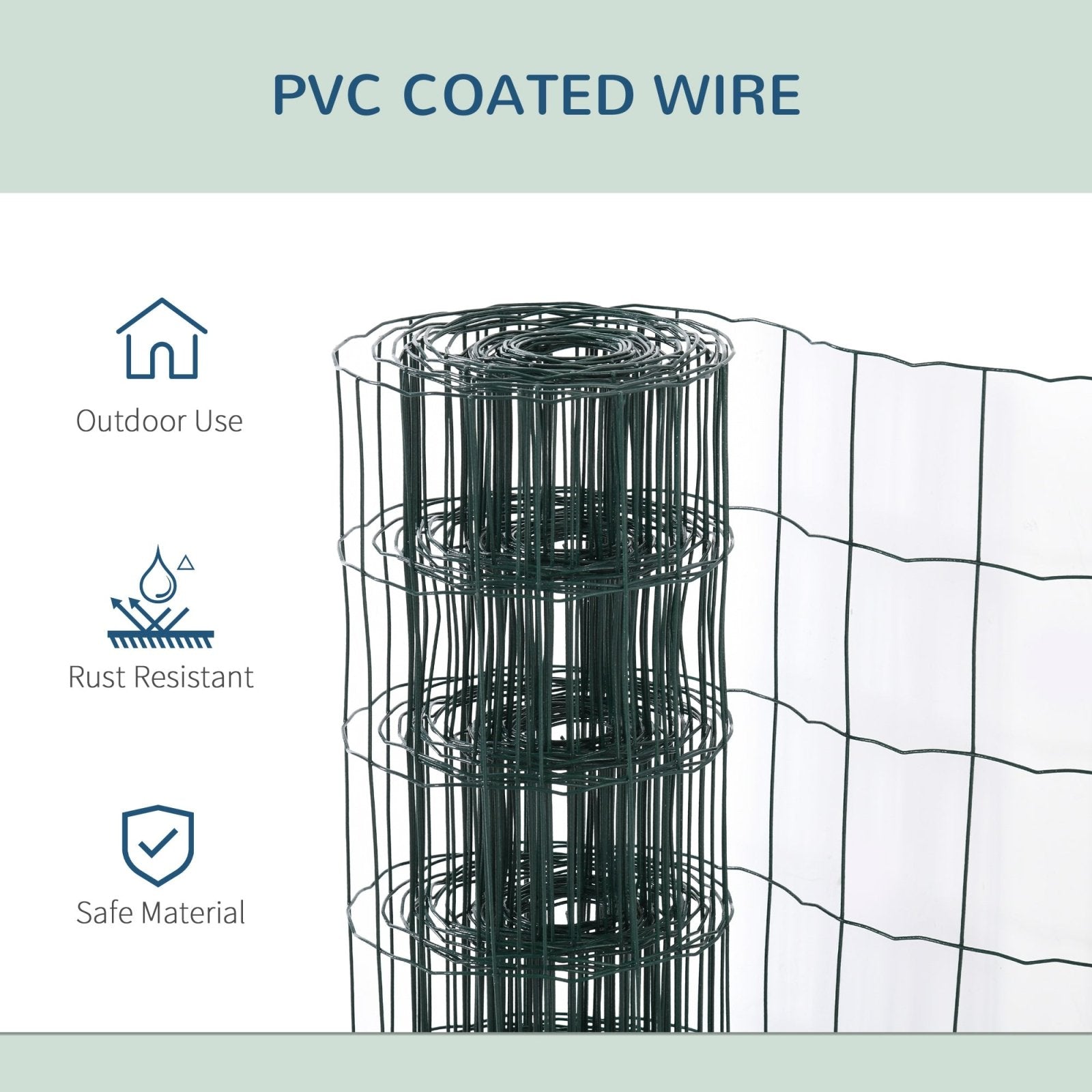 1m x 10m Chicken Wire Mesh, Foldable PVC Coated Welded Garden Fence, Roll Poultry Netting, for Rabbit, Green - Bedzy UK modern and affordable home furniture England