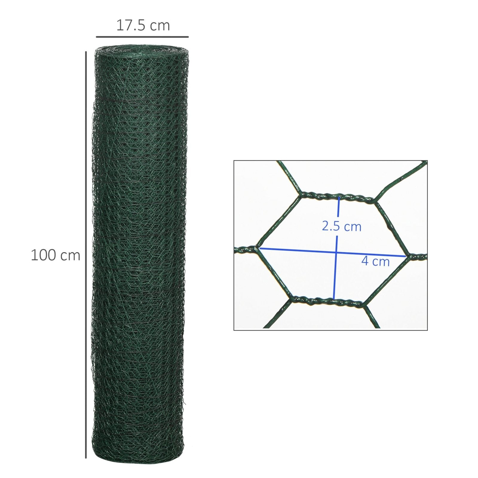 1m x 25m Chicken Wire Mesh, Foldable PVC Coated Welded Garden Fence, Roll Poultry Netting, for Rabbits, Ducks, Gooses, Dark Green - Bedzy UK modern and affordable home furniture England