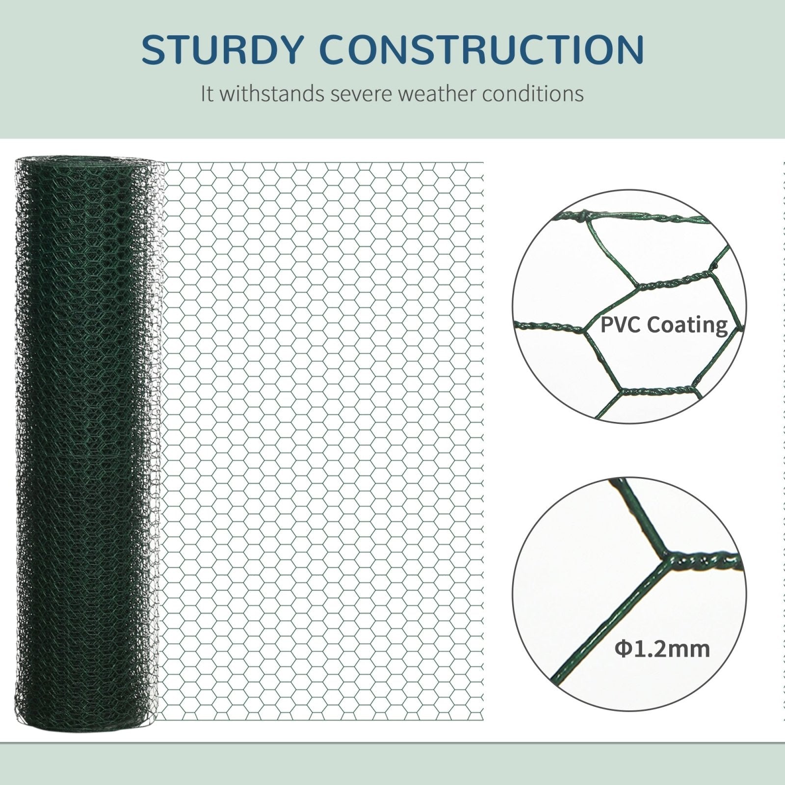 1m x 25m Chicken Wire Mesh, Foldable PVC Coated Welded Garden Fence, Roll Poultry Netting, for Rabbits, Ducks, Gooses, Dark Green - Bedzy UK modern and affordable home furniture England