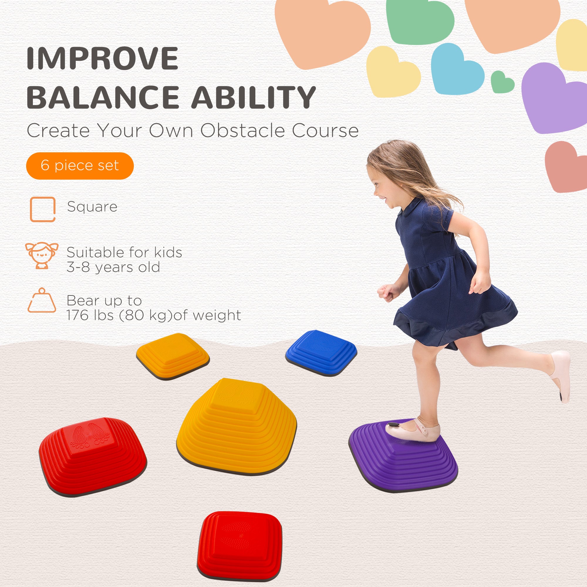 Balance Stepping Stones for Kids, 6PCs Non-Slip Stackable River Stones, Obstacle Courses for Balance & Motor Skills