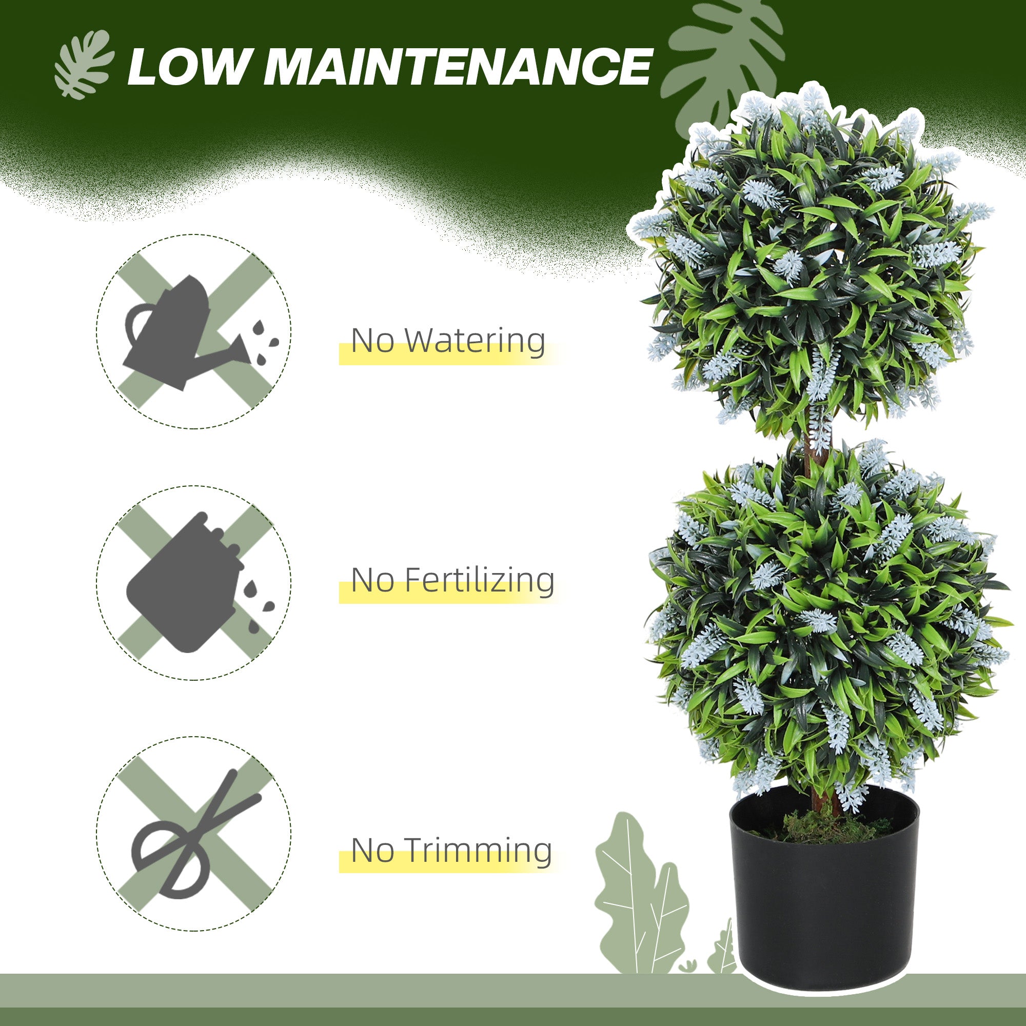 Set of 2 Decorative Artificial Plants Ball Trees with Lavender Flowers in Pot Fake Plants for Home Indoor Outdoor Decor, 70cm, Blue