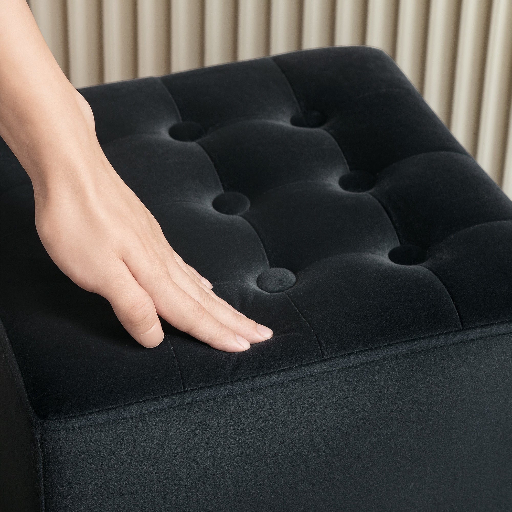 Velvet-Feel Square Ottoman - Grey