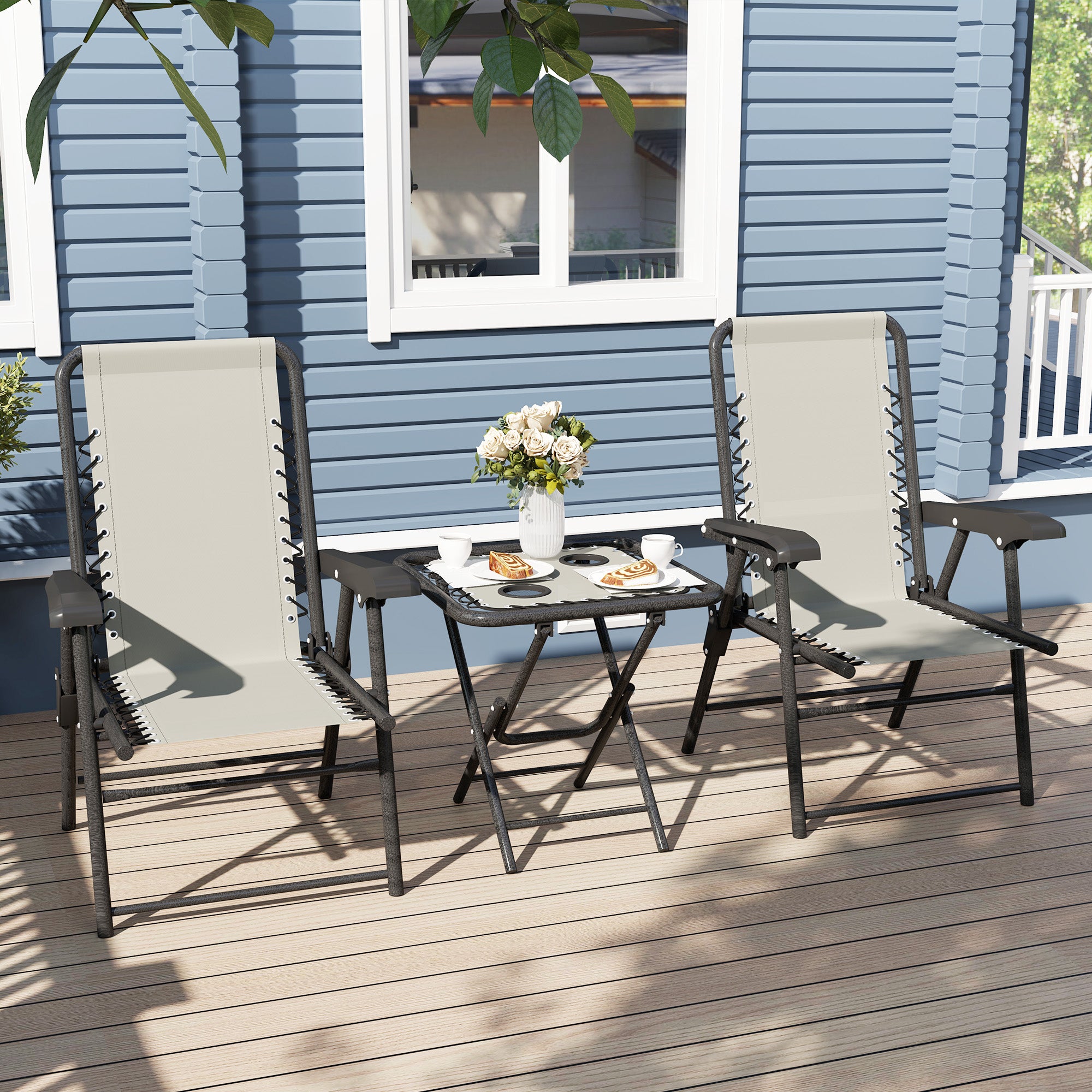 Three-Piece Garden Table and Chair Set - Cream White