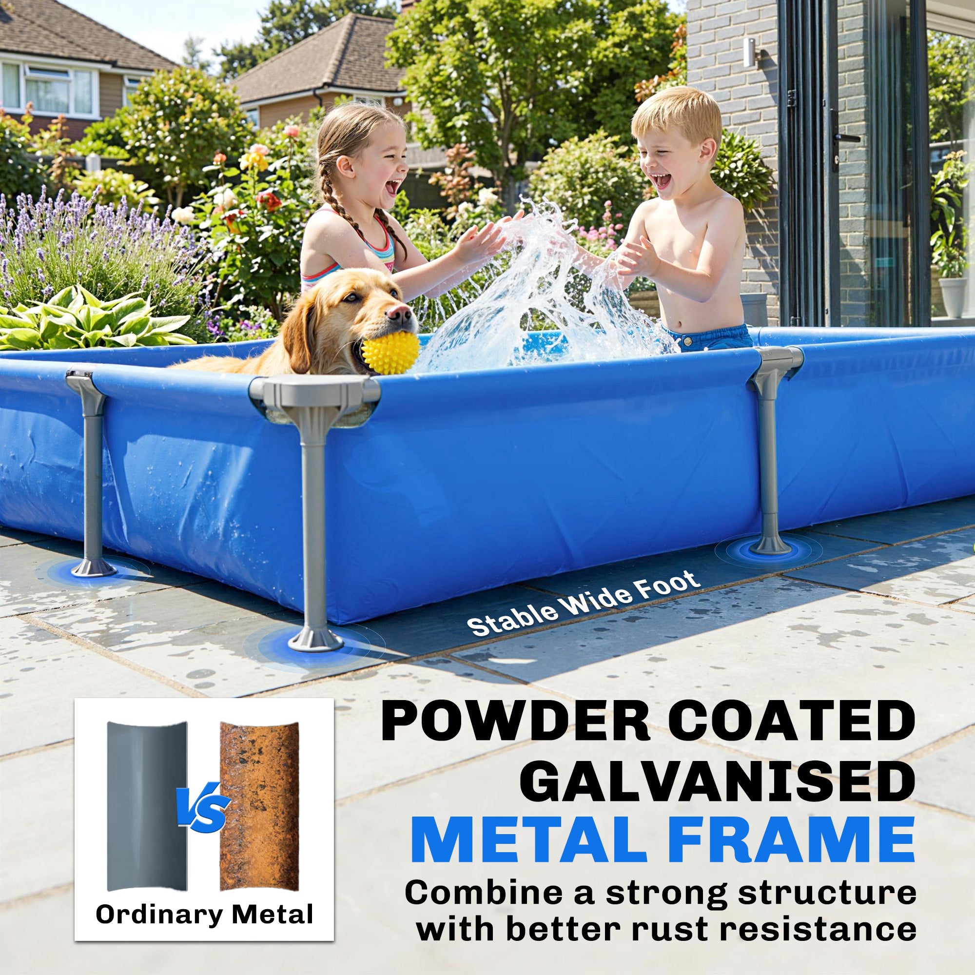 Metal Frame Swimming Pool, Rectangular Above Ground Frame Pool with Repair Patch, 229 x 160 x 43 cm, Blue