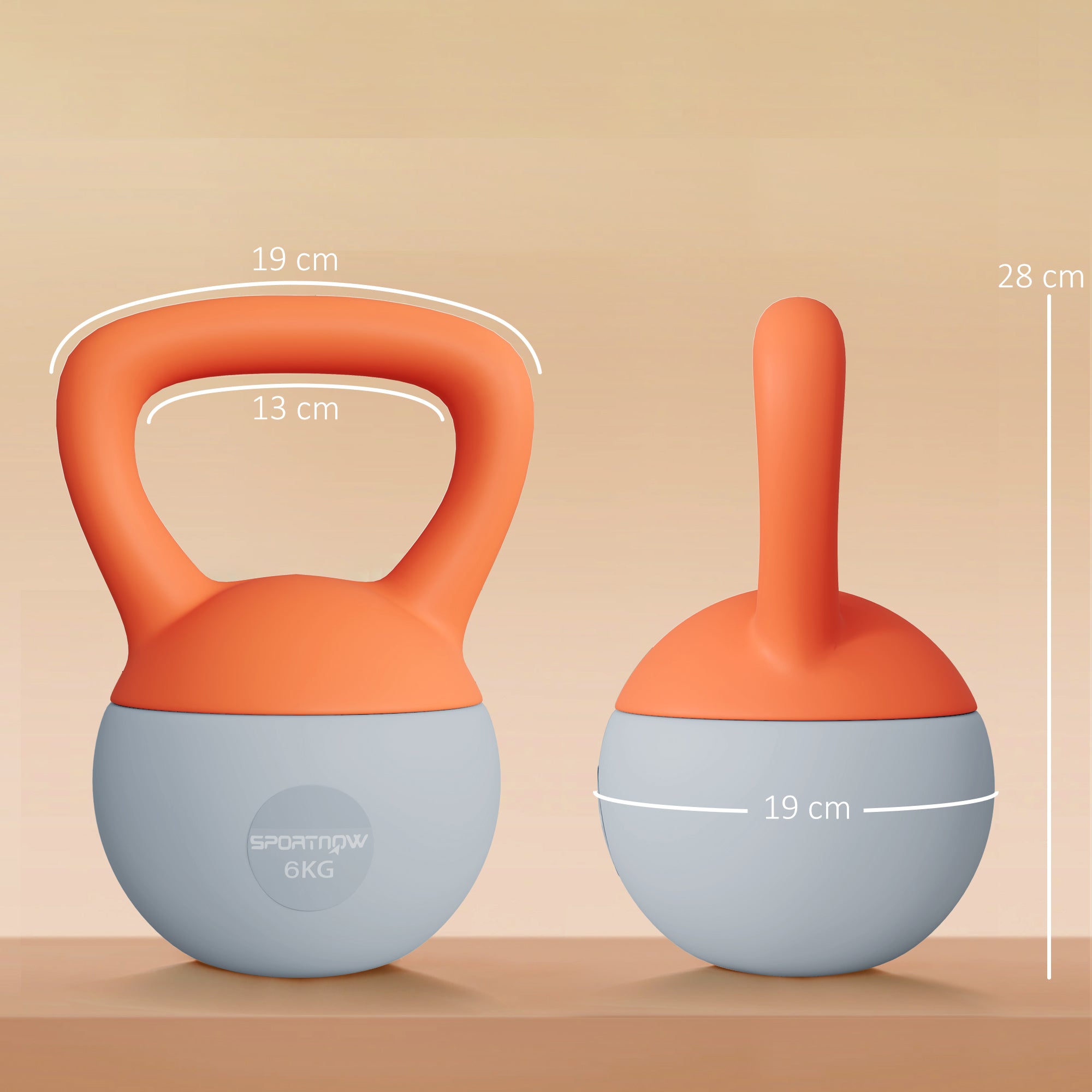 Soft Kettlebell, 6kg Kettle Bell with Non-Slip Handle for Home Gym Weight Lifting and Strength Training, Orange and Grey