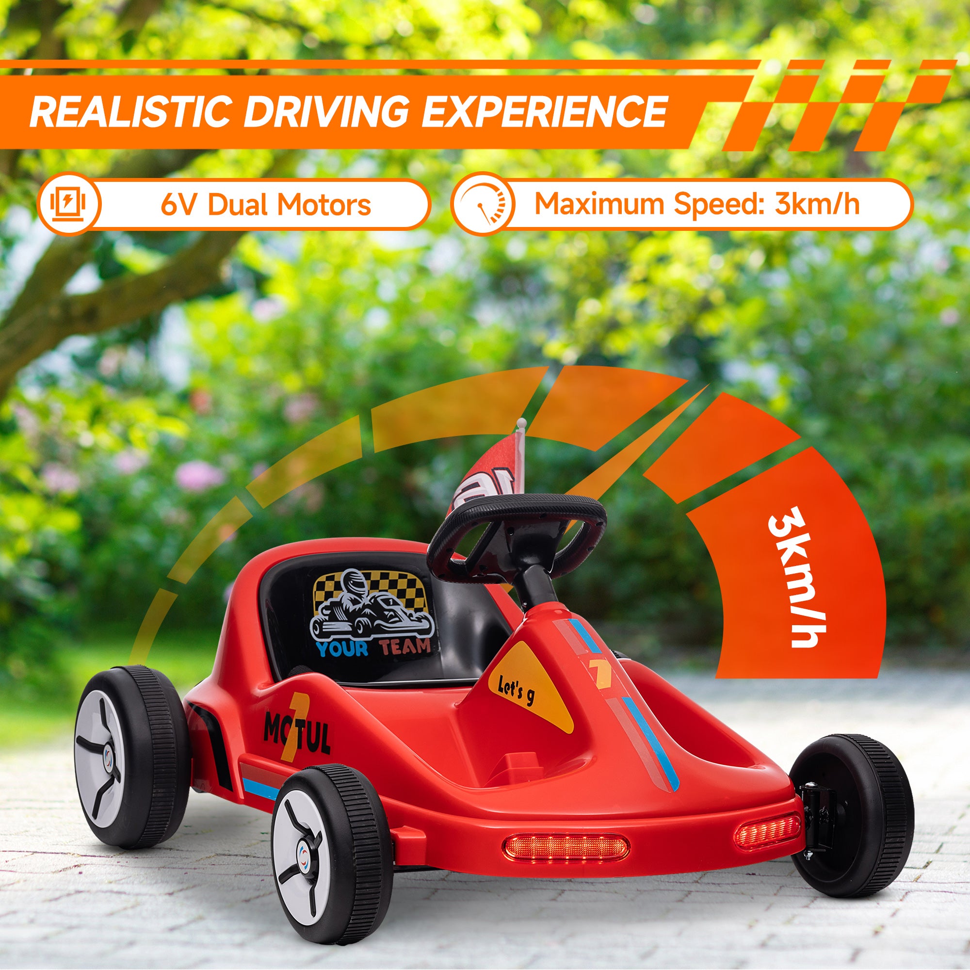 6V Electric Go Kart for Kids with Music, Light, Horn, for 3-5 Years, Red