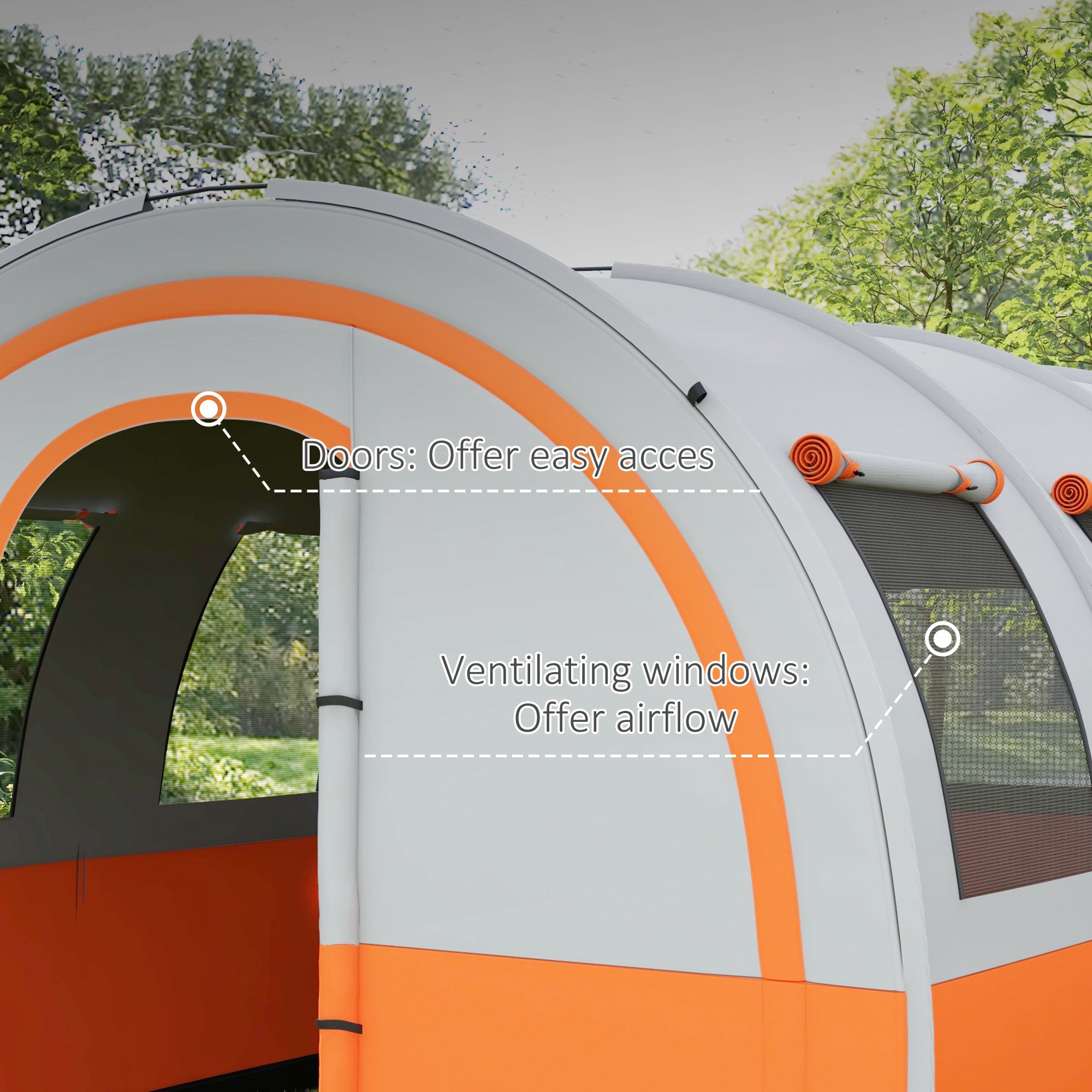 Spacious 3000mm Waterproof Family Camping Tent for 6 - Cream and Orange