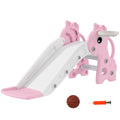 3 in 1 Kids Slide with Climber and Basketball Hoop, Giraffe Shape for Ages 1-3 - Pink