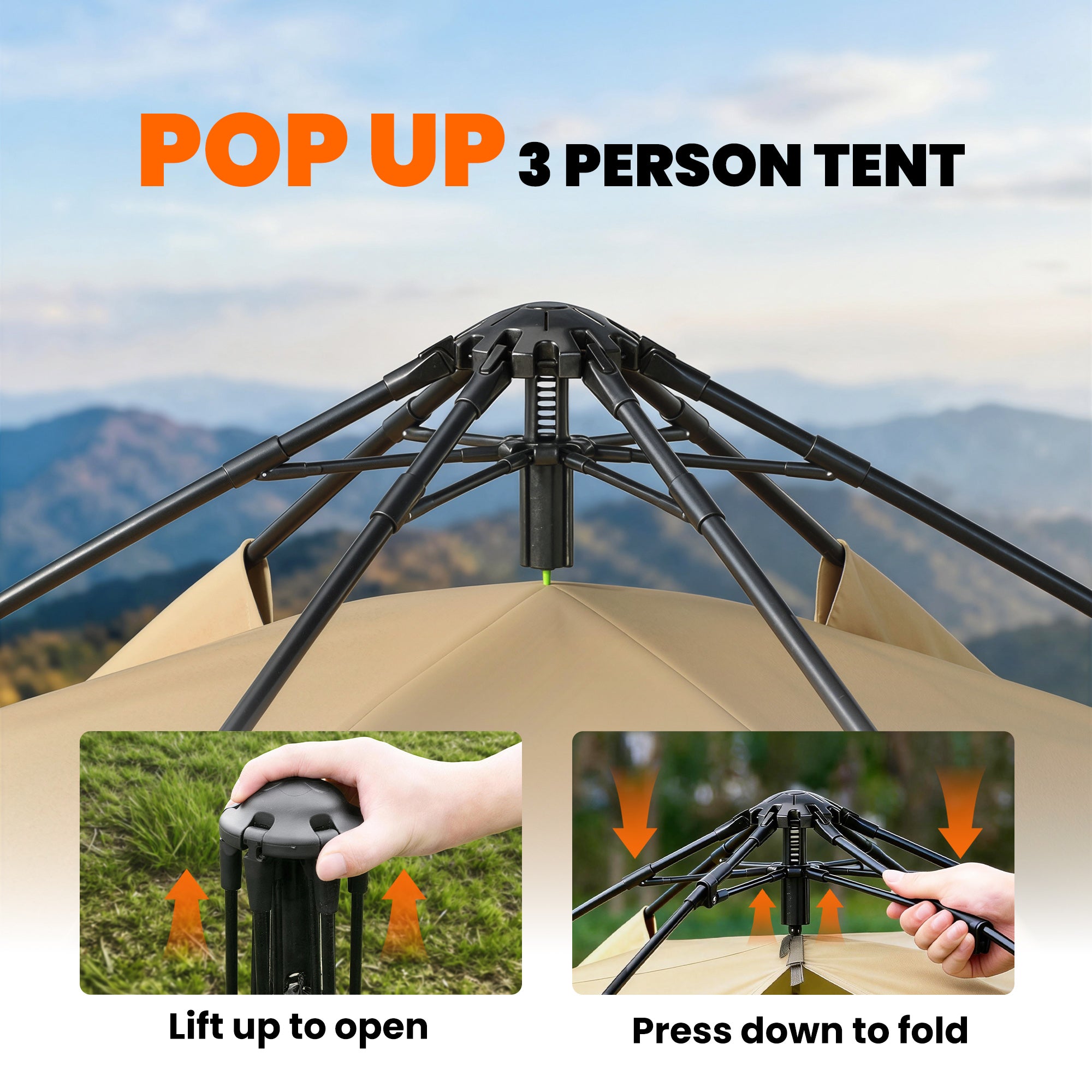Double Layer Instant Pop Up Tent with Rainfly, Portable Camping Shelter with Sewn-in Groundsheet and Carry Bag, Khaki
