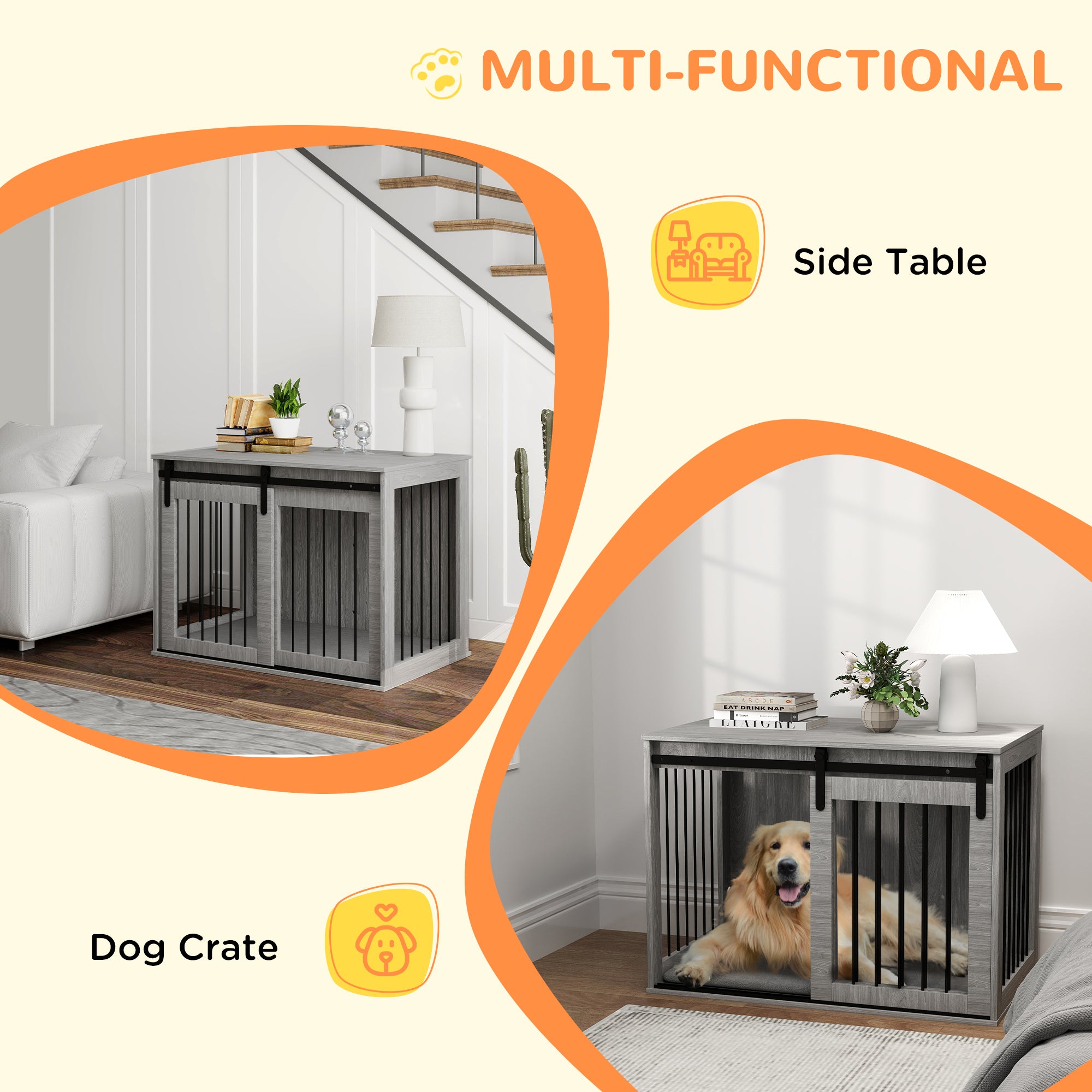 98cm Dog Crate Furniture with Removable Cushion for Large Dogs - Grey