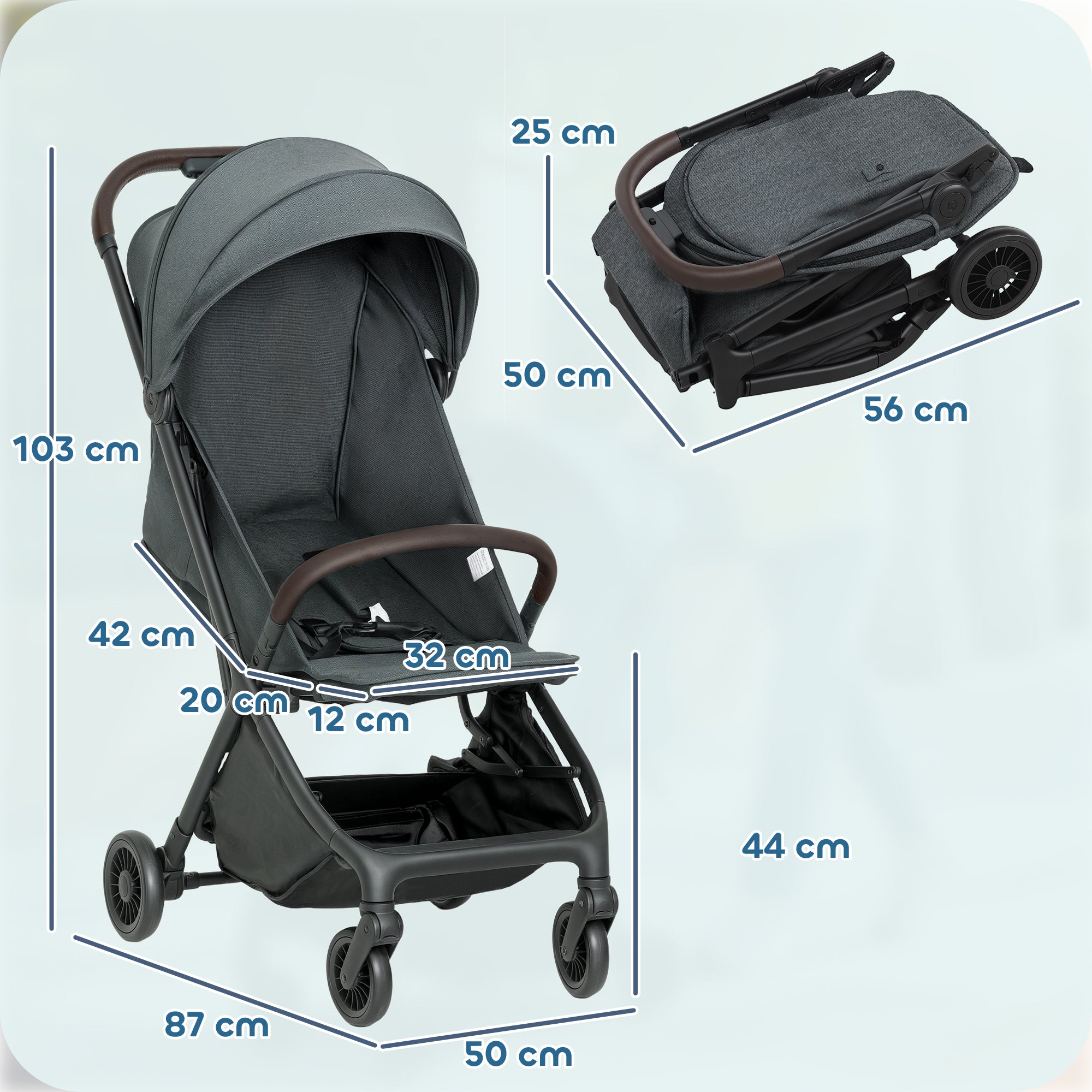 Foldable Baby Stroller with Adjustable Seat, 5-Point Harness, Canopy, Basket, 6.3kg Lightweight & Compact, Dark Grey