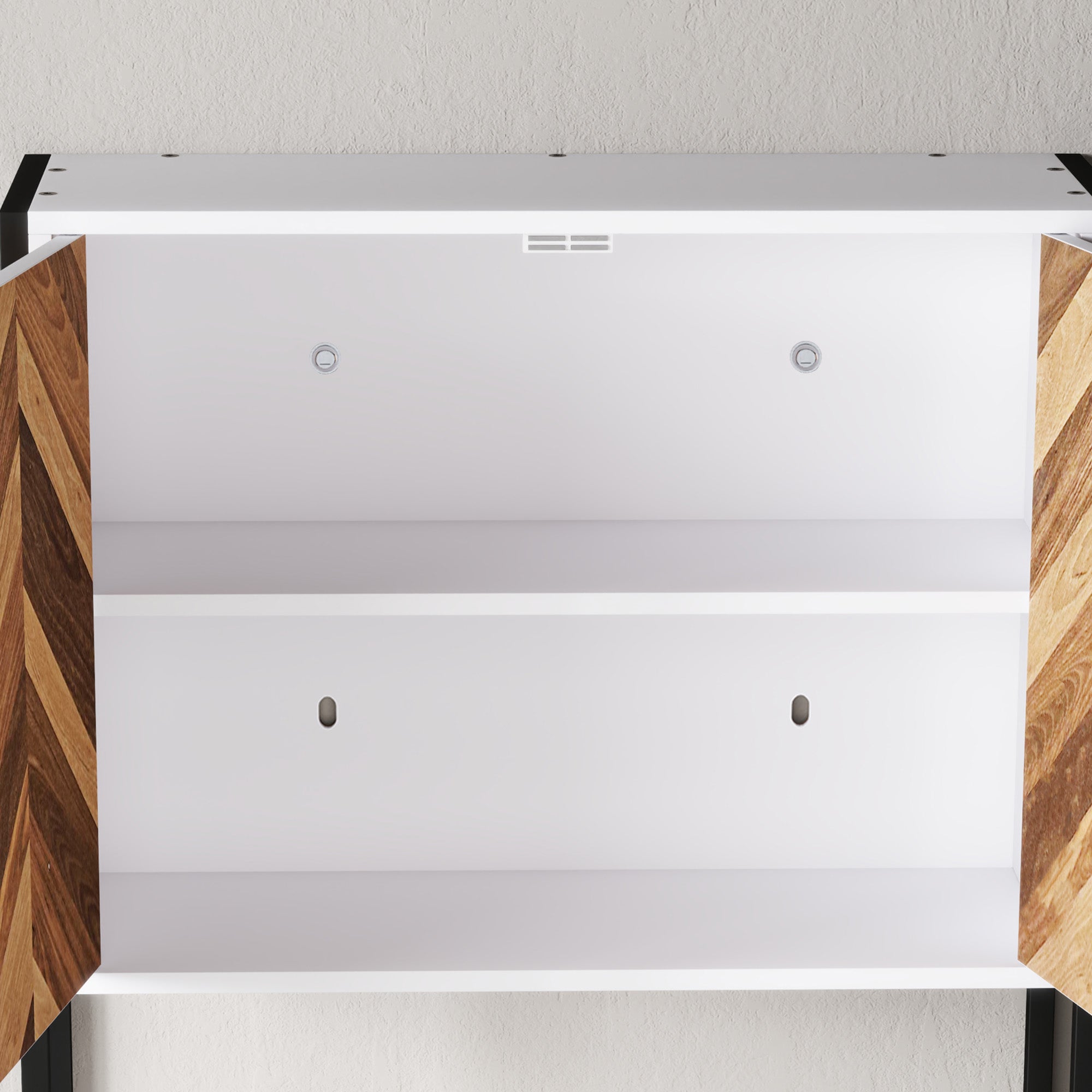 Wall Mounted Bathroom Medicine Cabinet with 2 Doors and Adjustable Shelf - Walnut