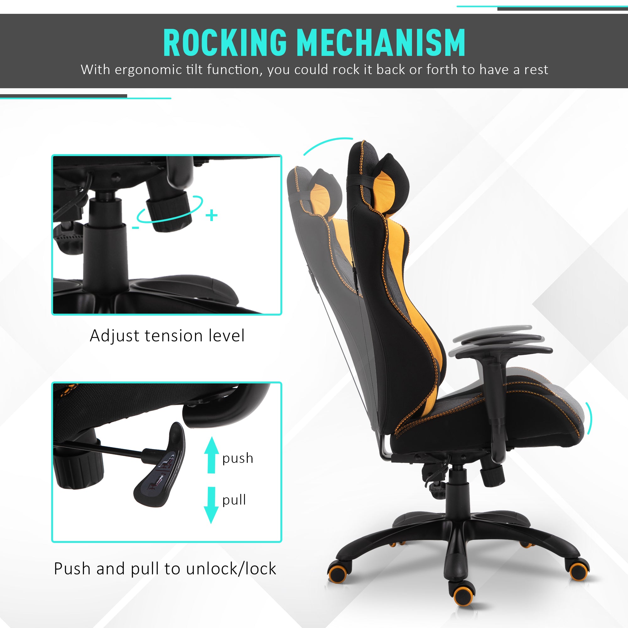 Polyester Ergonomic Gaming Chair w/ Adjustable Pillow Orange