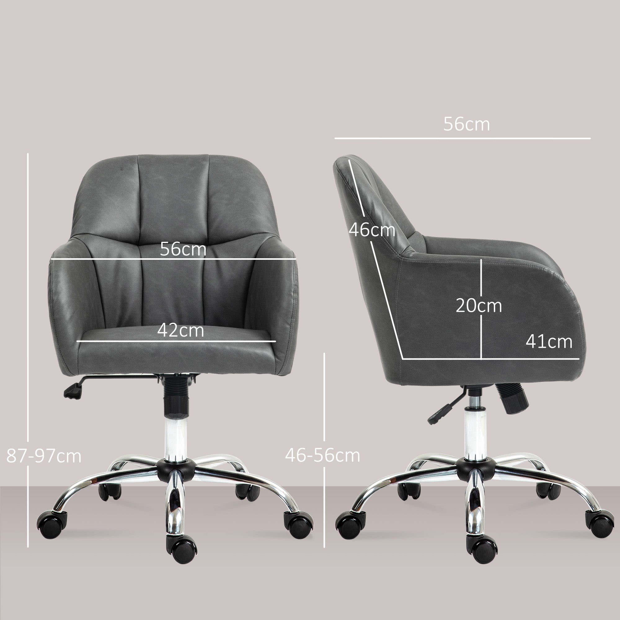 Faux Leather Tub Office Chair, with Wheels - Grey