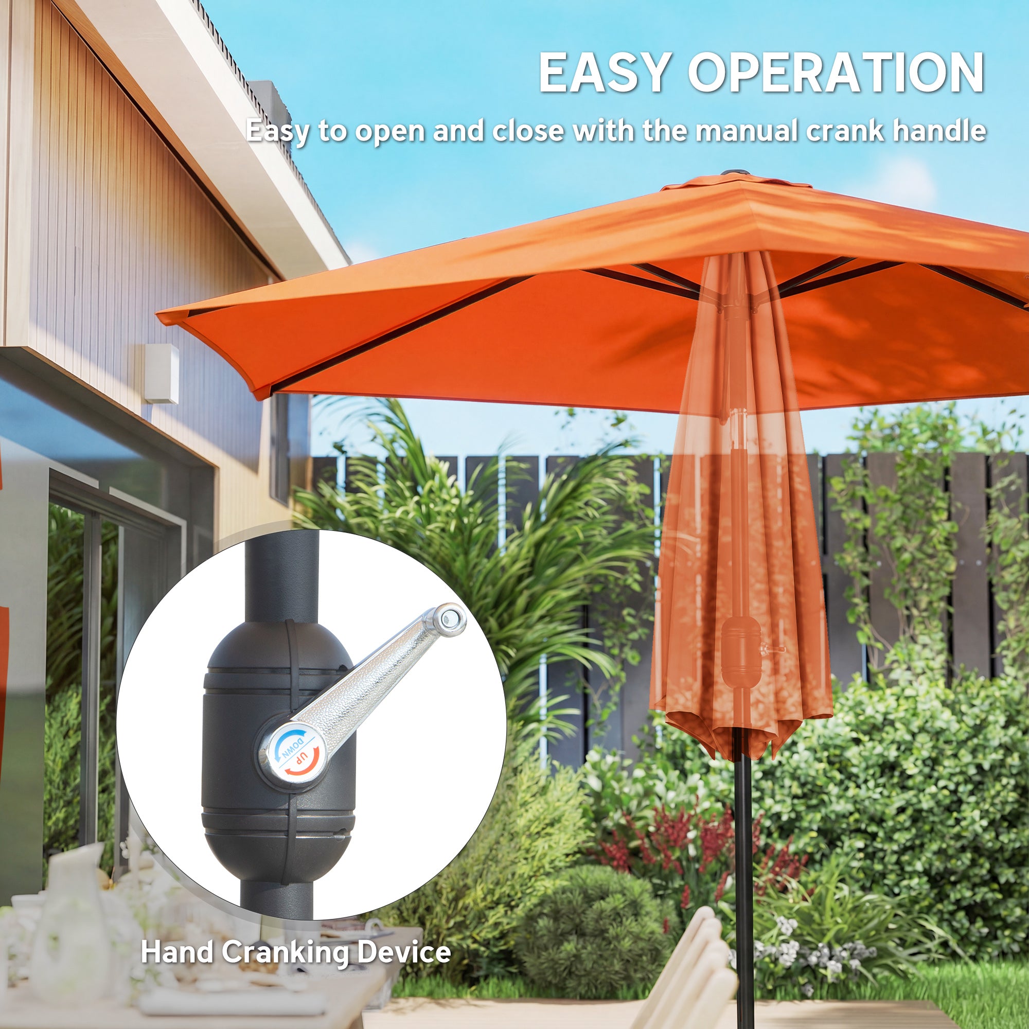 2.6 m Garden Parasol Umbrella with Aluminium Pole, Outdoor Patio Umbrella with Tilt and Crank, Vent, Orange
