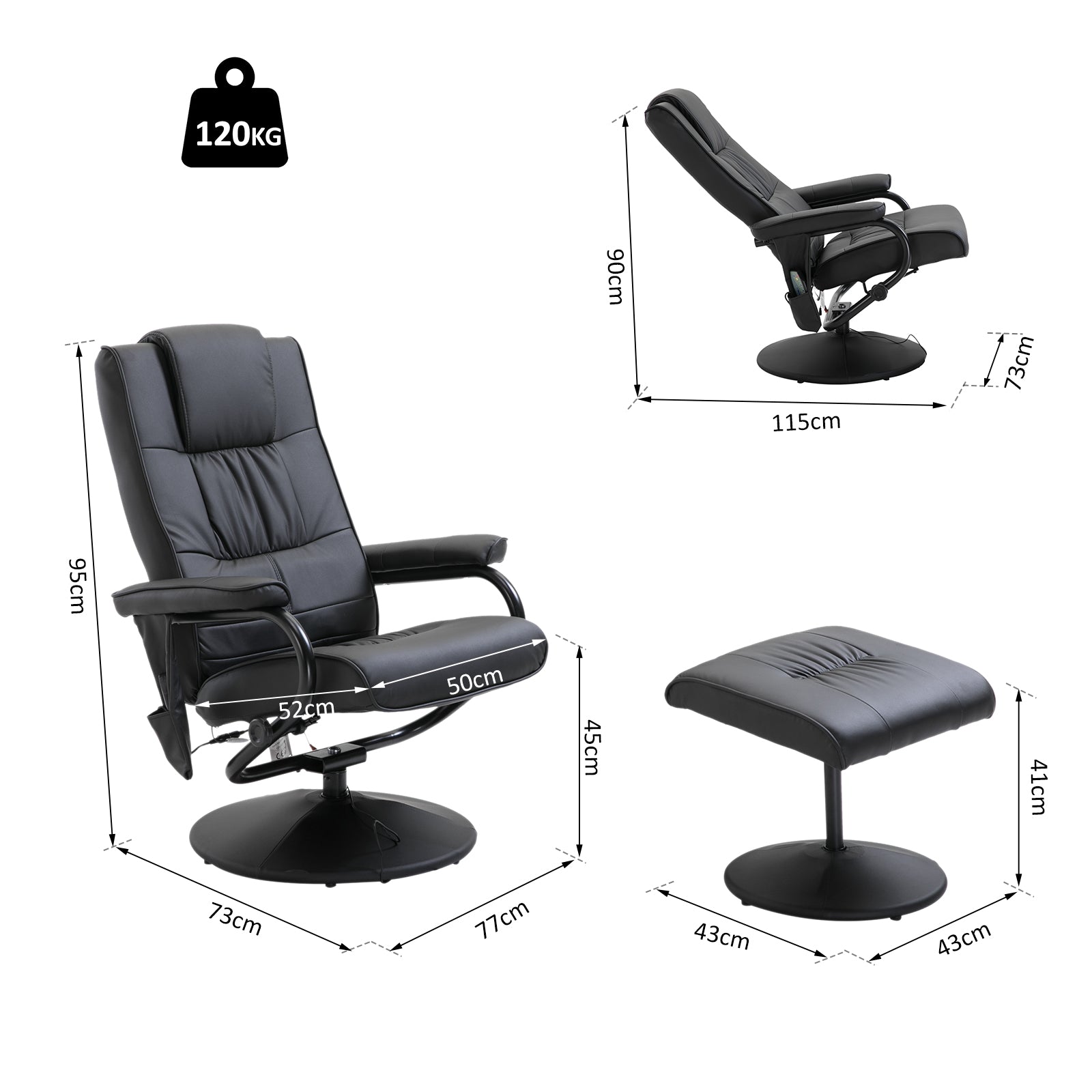 Deluxe Faux Leather Massage Recliner Chair Easy Sofa Armchair Beauty Couch Bed with Foot Stool Black