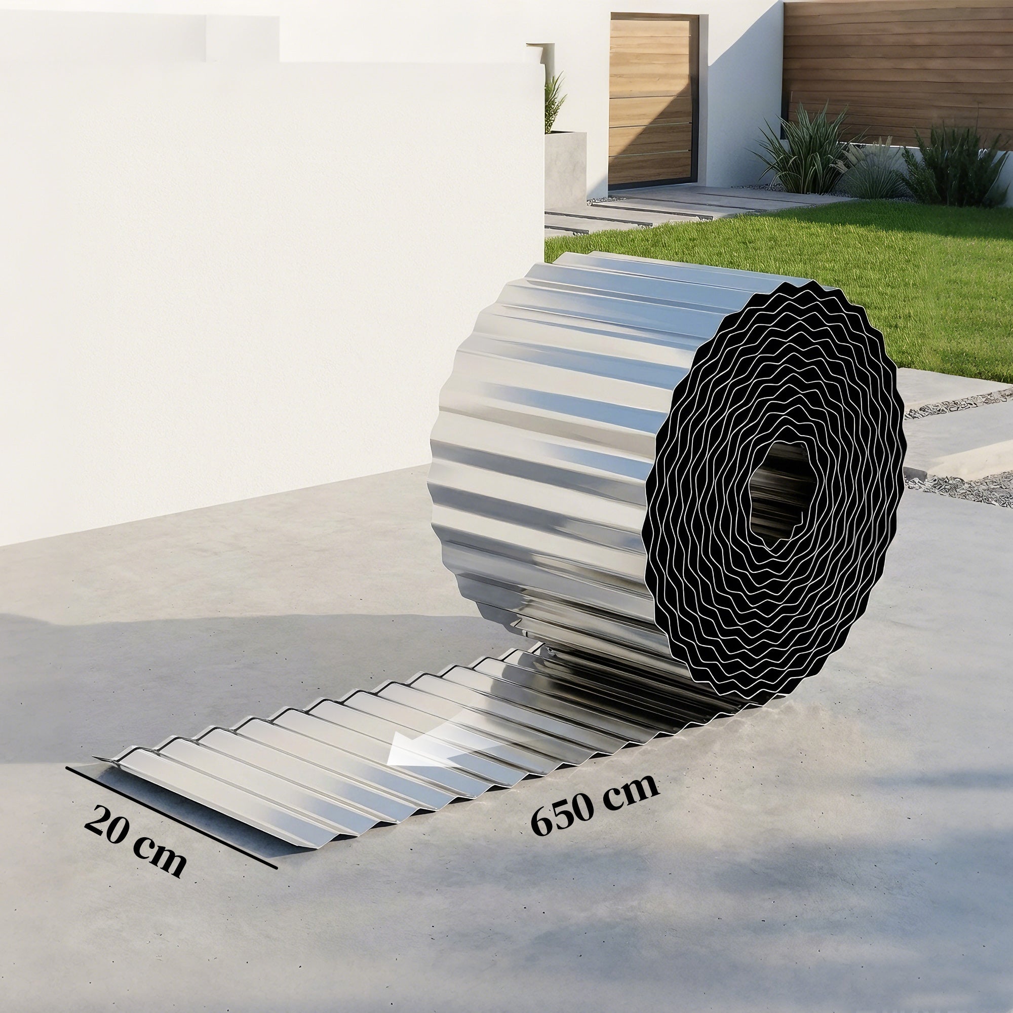 Metal Garden Edging Border, 8 in x 21.3 ft Corrugated Heavy Duty Galvanised Steel Lawn Edging, Silver Tone