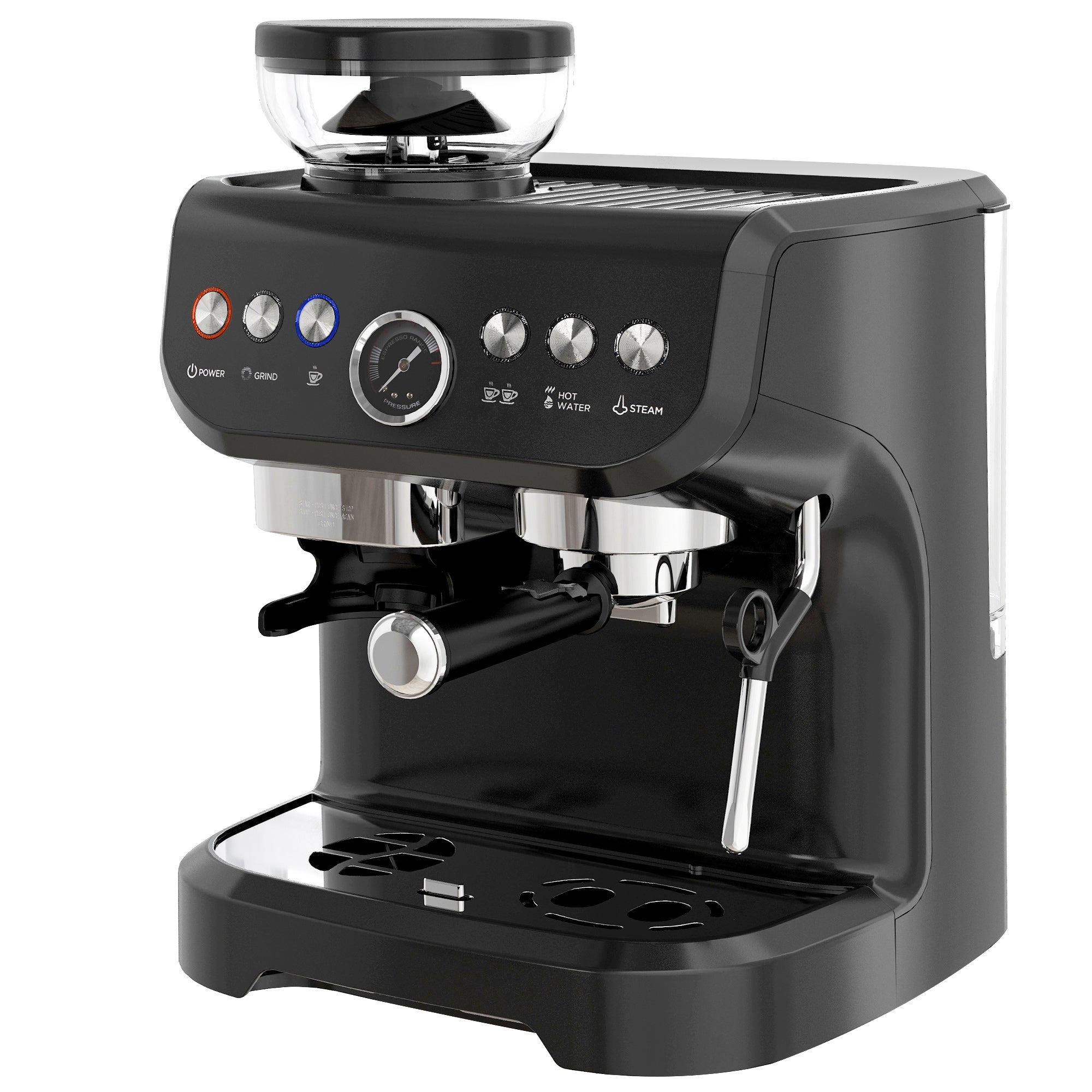 15 Bar Coffee Machine, with Adjustable Grind, Steamer and Accessories