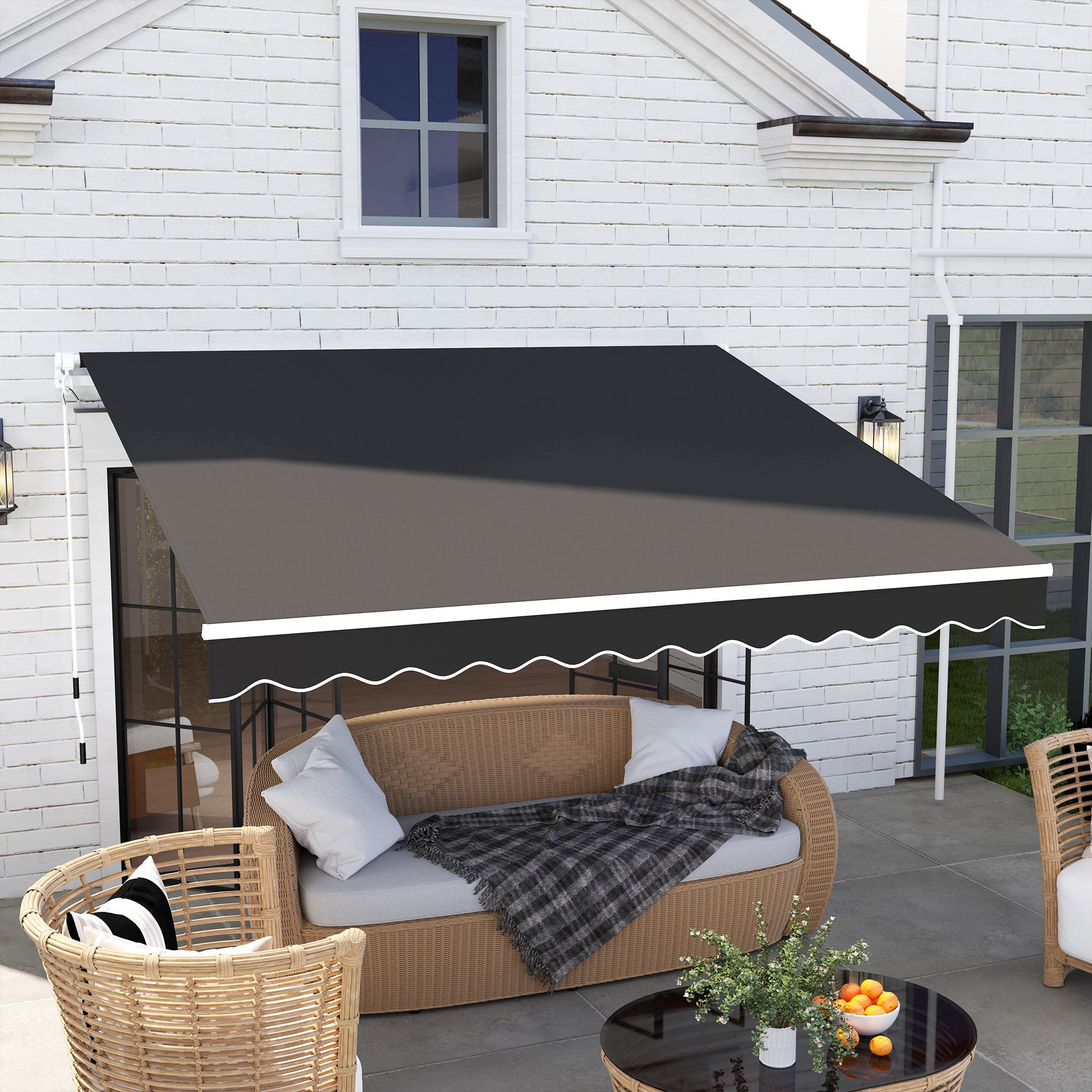 3 Metre Manual Retractable Garden Awning with Aluminium Frame - Black