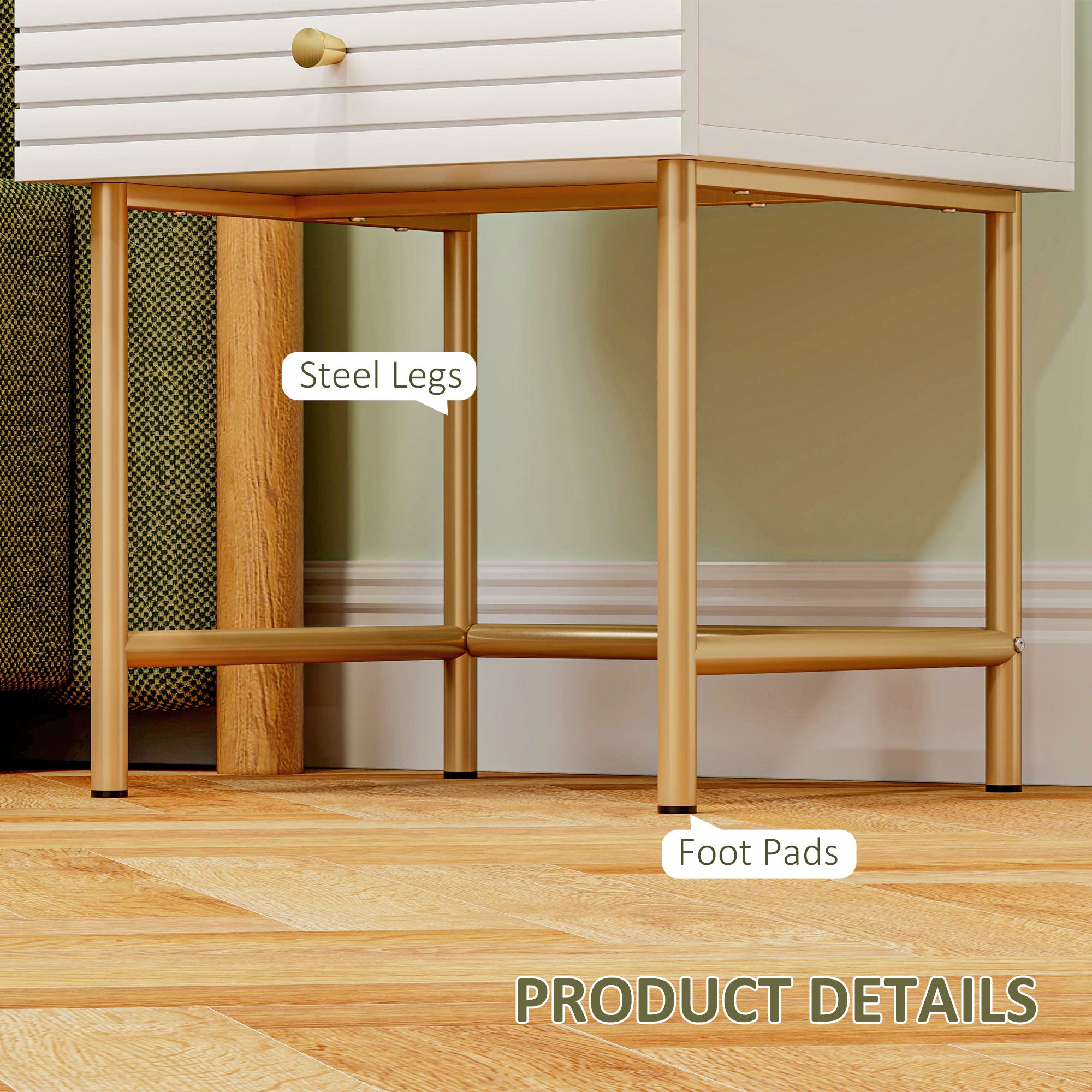 Set of Two Elegant Bedside Tables - White/Gold-Tone