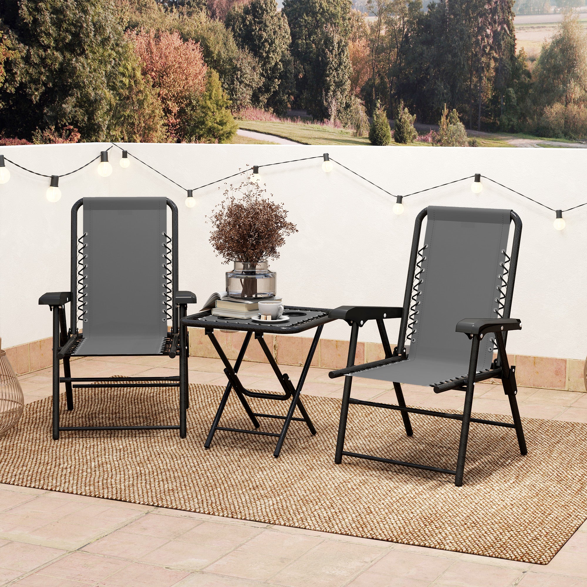 3 Piece Garden Table and Chair Set with Texteline Fabric - Dark Grey