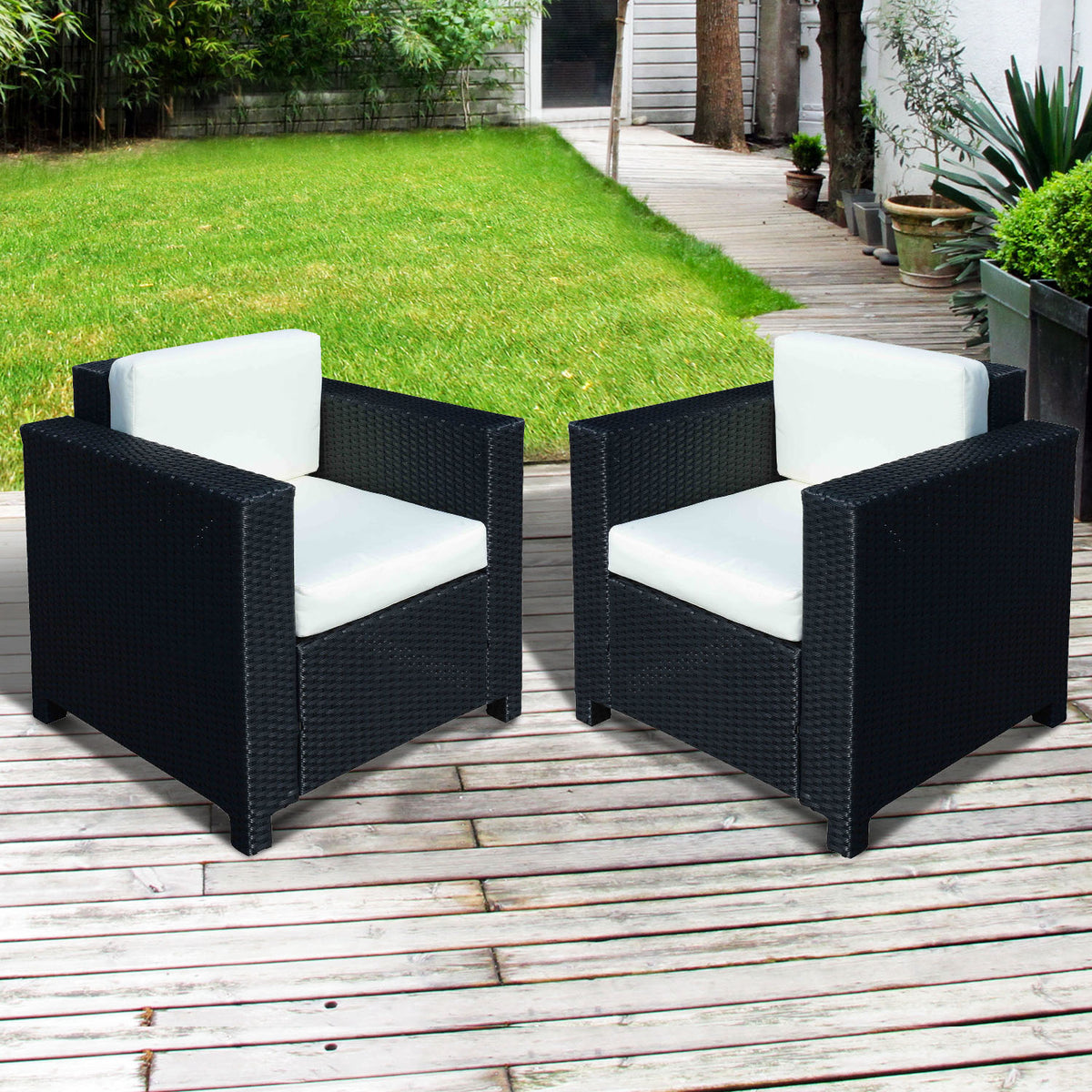 2 Rattan Garden single Seater Chair All Weather Wicker Weave Single Sofa chair armchair Patio Black