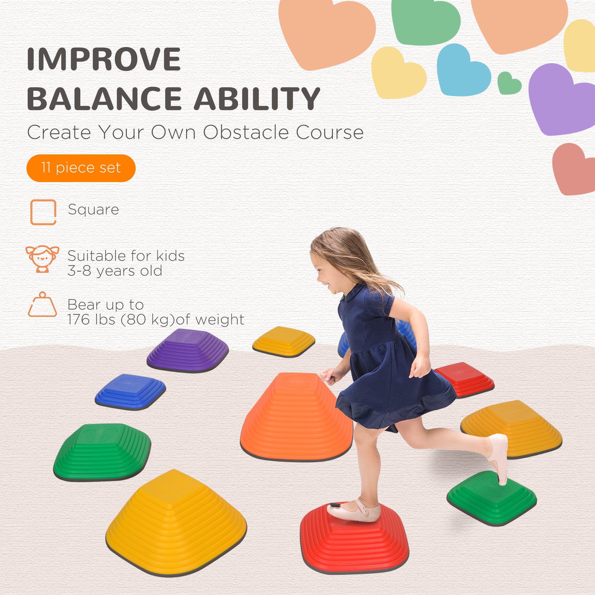 Balance Stepping Stones for Kids, 11PCs Non-Slip Stackable River Stones, Obstacle Courses for Balance & Motor Skills