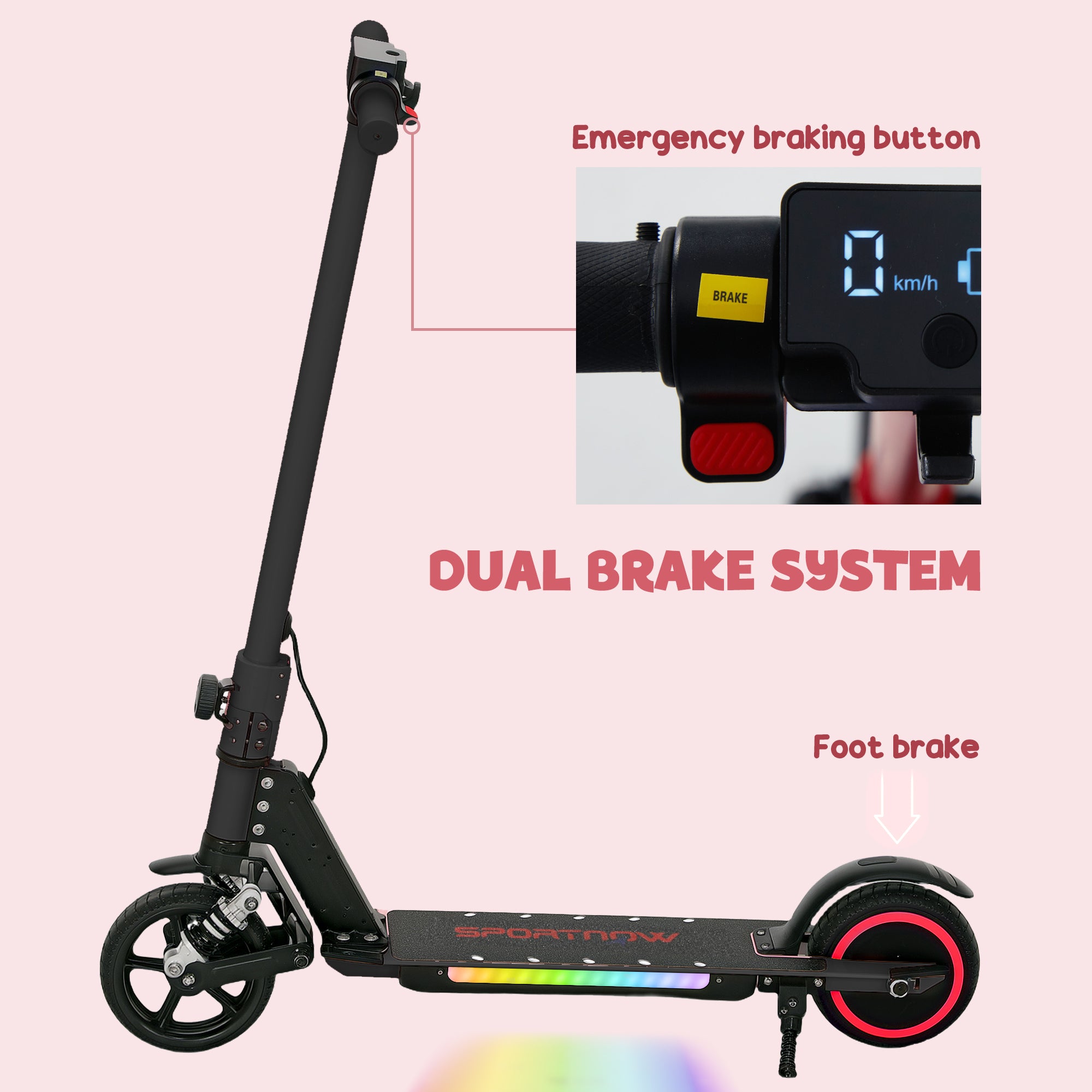 Folding Electric Scooter for Kids 6-14 with Dual Brakes, Front Suspension, LED Lights & Display, 6.8kg Aluminium, 14km/h - Black