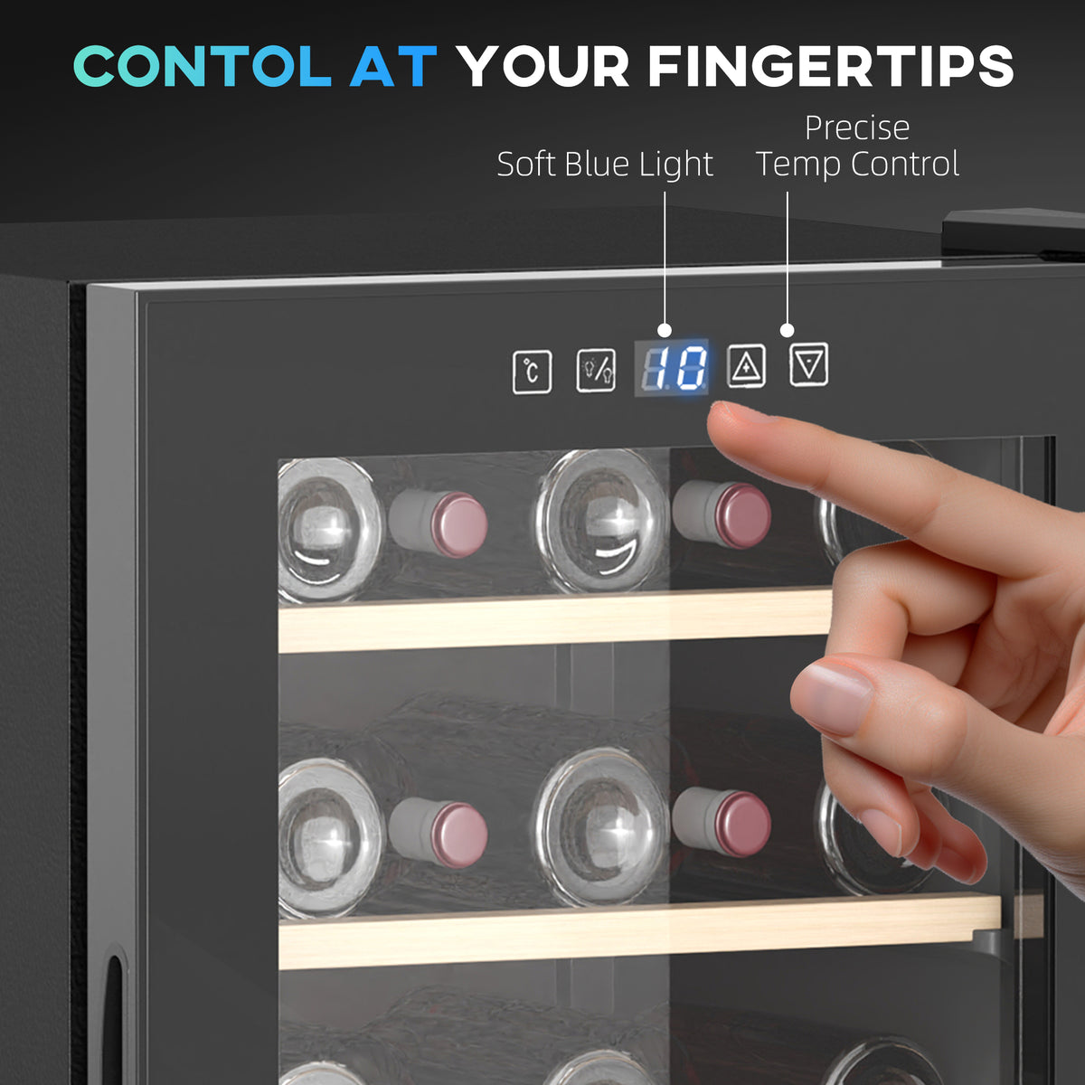 41 Bottle Wine Fridge 91L with Glass Door, LED Light & Digital Touch Control - Black