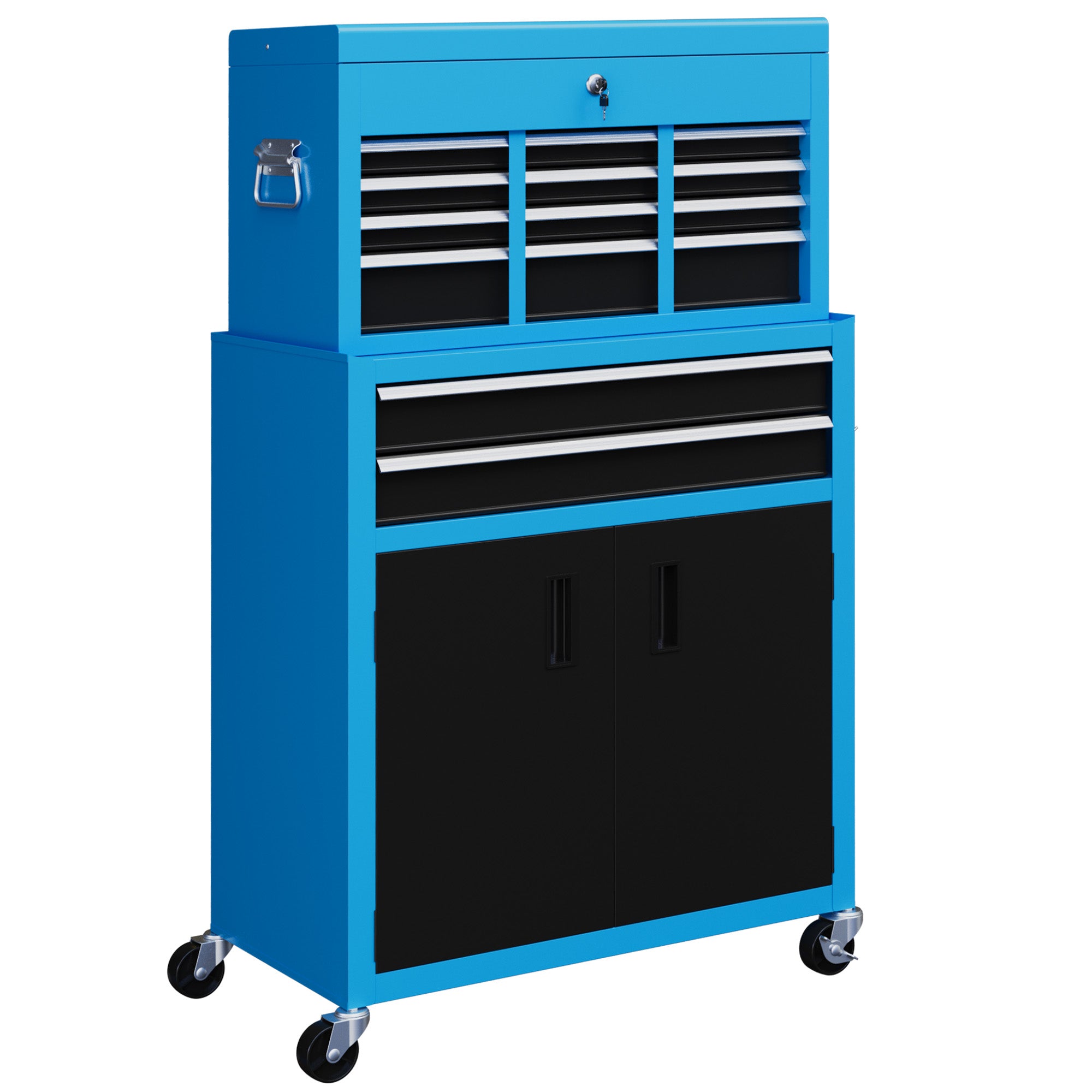 Portable Tool Box, Metal Tool Chest on Wheels with 6 Drawers for Garage and Workshop, Blue