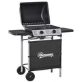 2 Burner Propane Gas Barbecue Grill with Side Shelves - Black