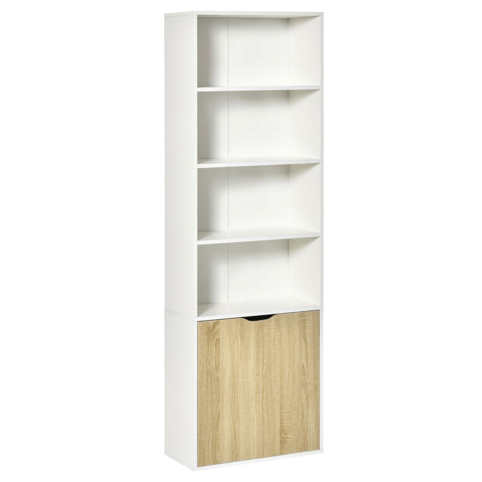 2 Door 4 Shelves Tall Bookcase Modern Storage Cupboard Display Unit for Living Room Study Bedroom Home Office Furniture White and Oak - Bedzy UK modern and affordable home furniture England